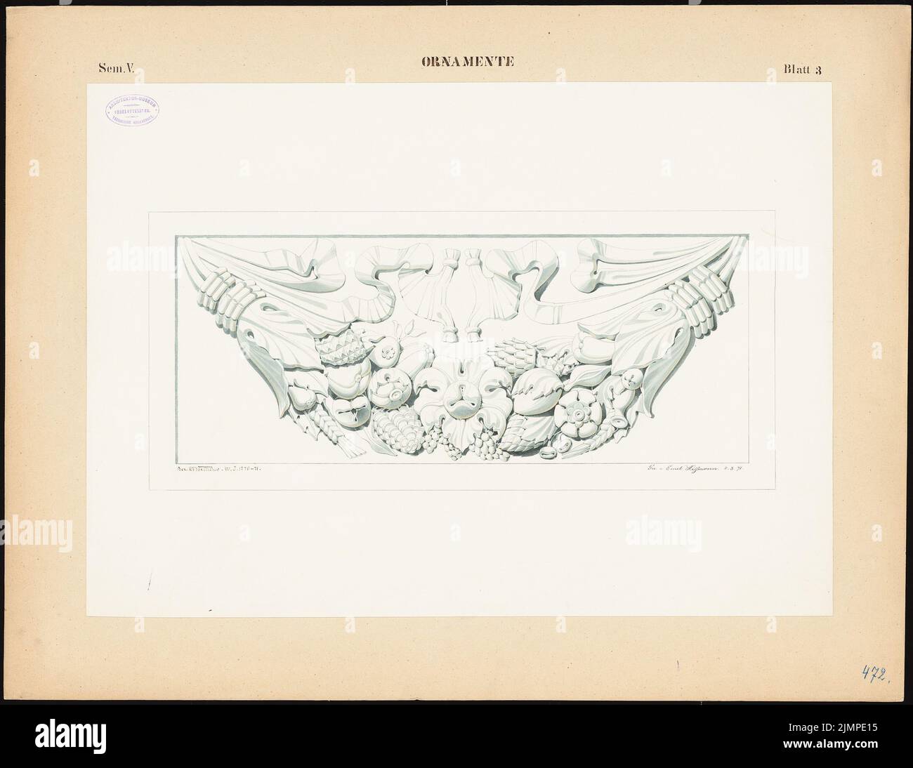 Hoffmann Emil (1845-1901), Obstgirlande (02.03.1871): Planinhalt N.N. nachgewiesen. Tinte auf Karton, 58,7 x 76 cm (inklusive Scankanten) Hoffmann Emil (1845-1901): Fruchtgirlande Stockfoto