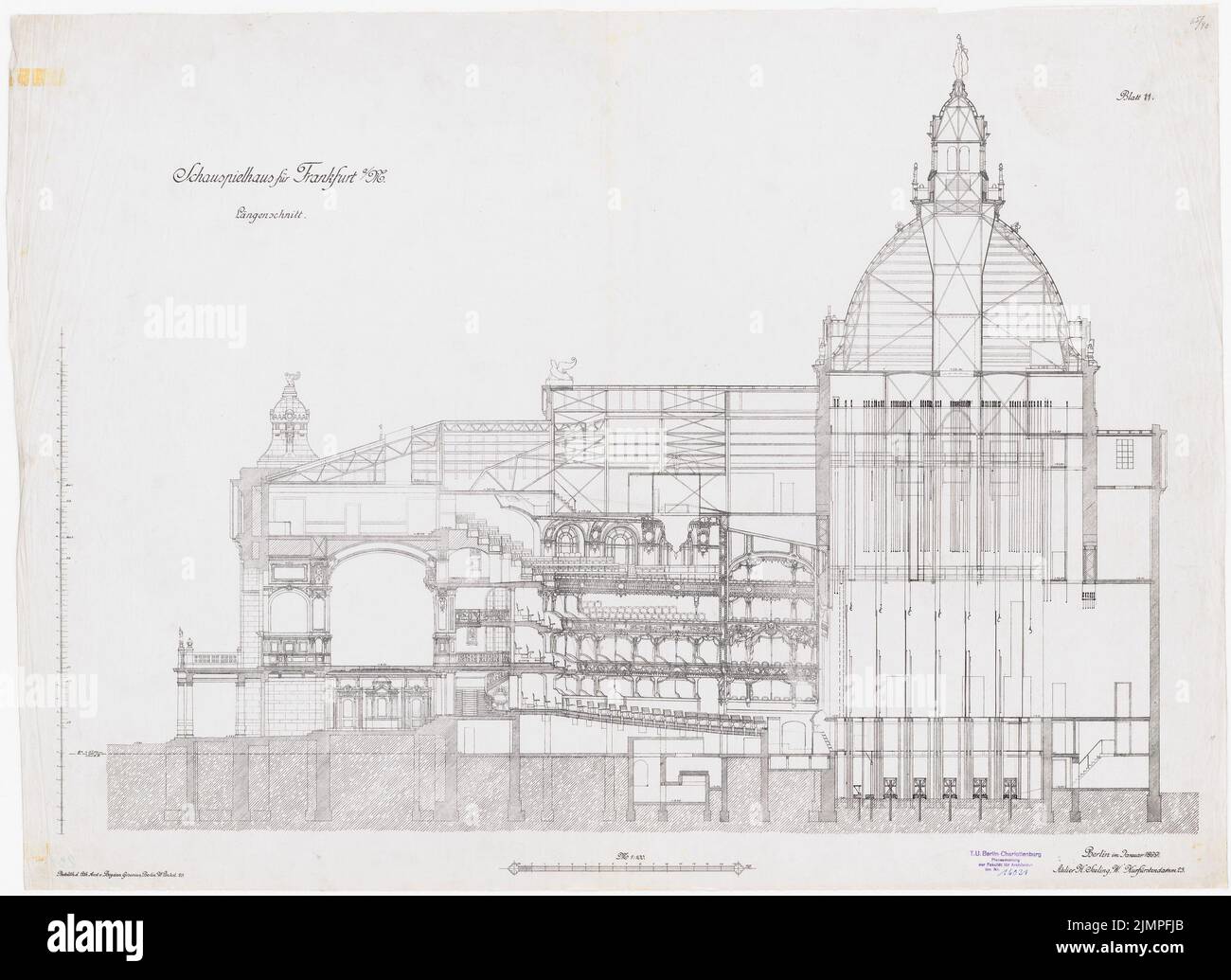 Seeling Heinrich (1852-1932), Schauspielhaus in Frankfurt/Main (1899): Längsschnitt. Tusche auf Leinen, 66,4 x 91,2 cm (inklusive Scankanten) Versiegelung Heinrich (1852-1932): Schauspielhaus, Frankfurt/Main Stockfoto