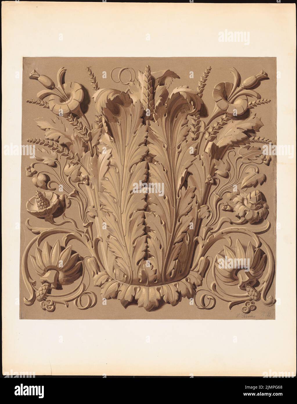 Sievers Carl (1834-1891), dekorative Studien (1856-1856): Vegetable Ornament. Bleistift wasserfarben, weiß auf Papier, 84,4 x 66,4 cm (inklusive Scankanten) Sievers Carl (1834-1891): Dekorationsstudien Stockfoto