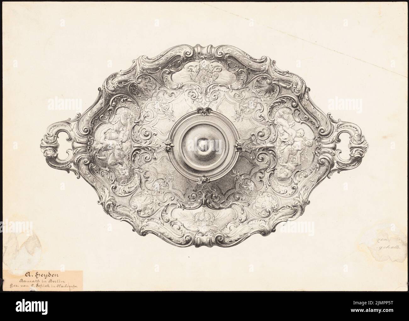 Heyden Adolf (1838-1902), prachtvolle Hülle (ohne Datum): Planinhalt N.N. nachgewiesen. Tinte auf Karton, 32,1 x 44,9 cm (inklusive Scankanten) Heyden Adolf (1838-1902): Prunkschale Stockfoto
