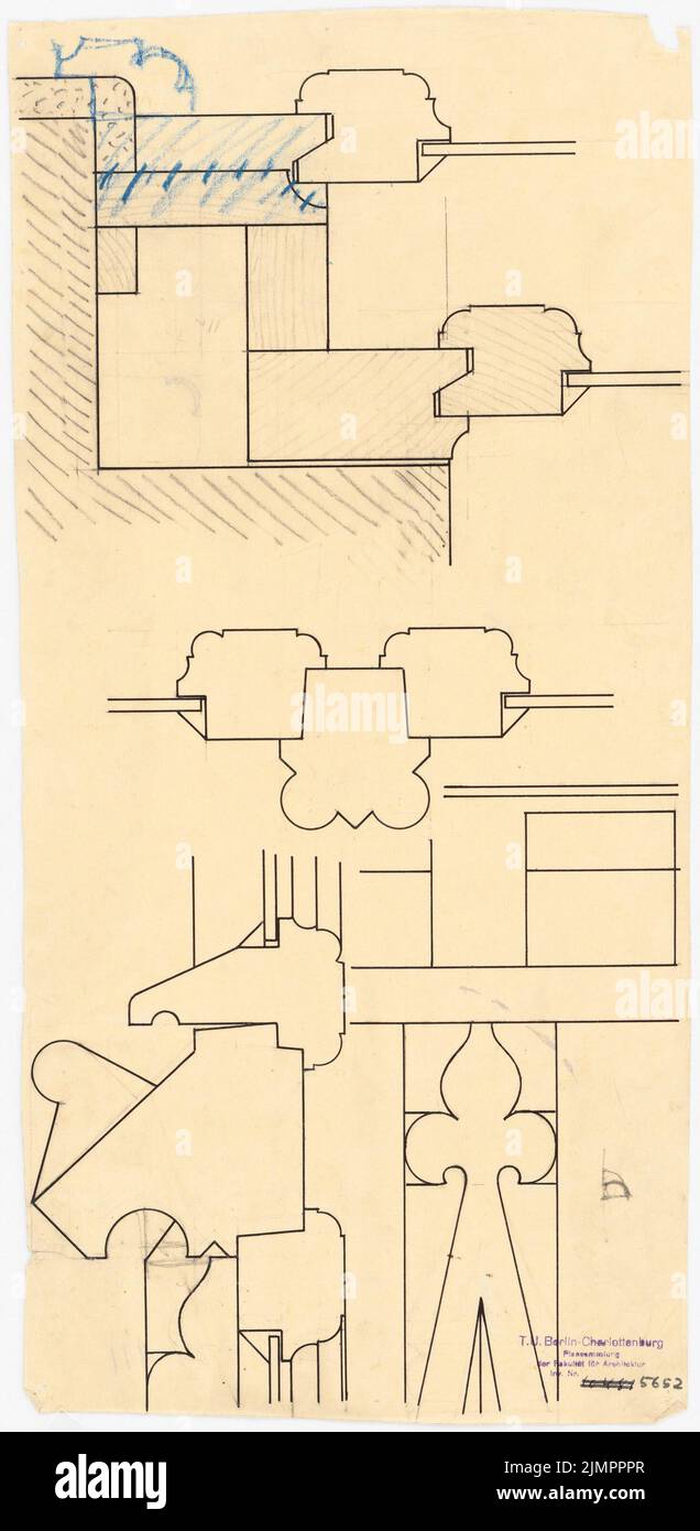 Lehmübner Paul (1855-1916), Gesundheit und Siechenhaus in Brüssow. Gültiger Ausführungsentwurf (1899-1899): Fensterdetail. Tusche, Bleistift, Farbstift auf Transparent, 52,3 x 25,6 cm (inklusive Scankanten) Lehmstübner Paul (1855-1916): Kranken- und Siechenhaus, Brüssow. Gültiger Ausführungsentwurf Stockfoto