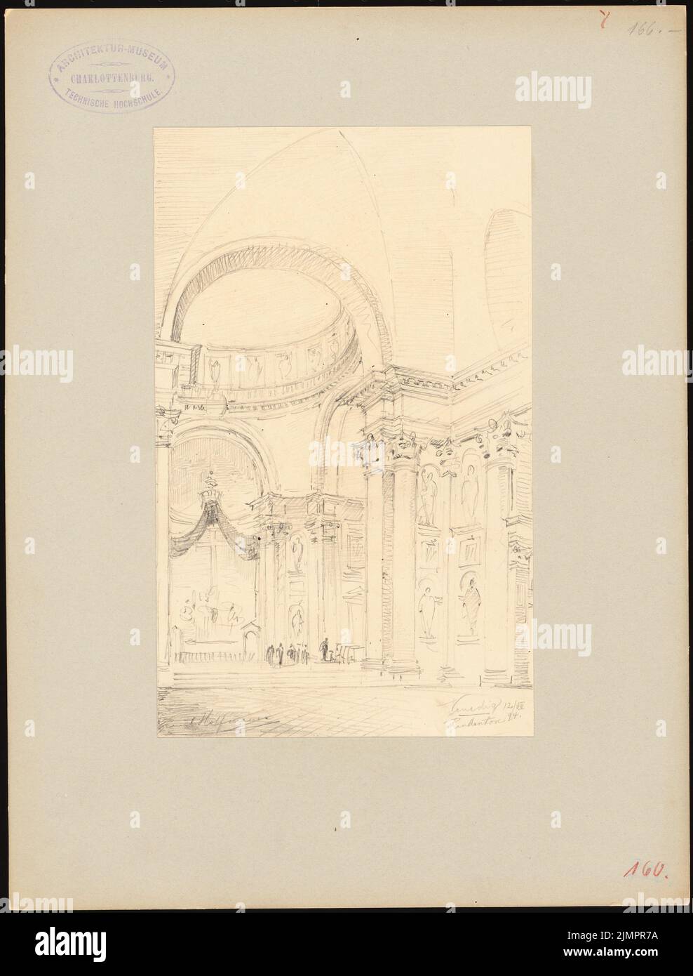 Hoffmann Emil (1845-1901), IL Redentore in Venedig (12. Juli 1894): Interieur. Bleistift auf Papier, 32,5 x 24,7 cm (inklusive Scankanten) Hoffmann Emil (1845-1901): Il Redentore, Venedig Stockfoto