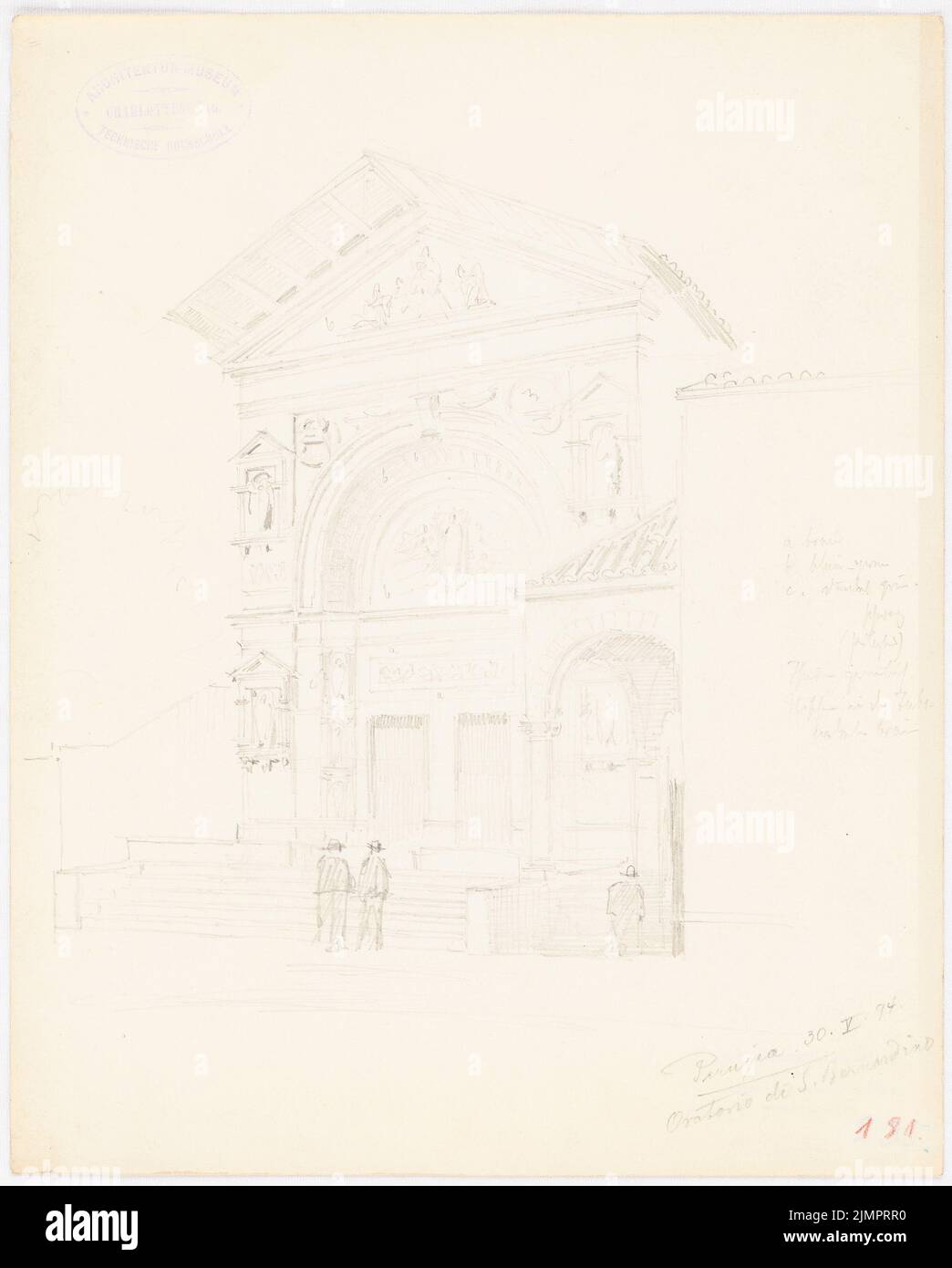 Hoffmann Emil (1845-1901), Oratorio DI S. Bernardino in Perugia (30. Mai 1894): Portal. Bleistift auf Papier, 30,2 x 24,3 cm (inklusive Scan-Kanten) Hoffmann Emil (1845-1901): Oratorio di S. Bernardino, Perugia Stockfoto