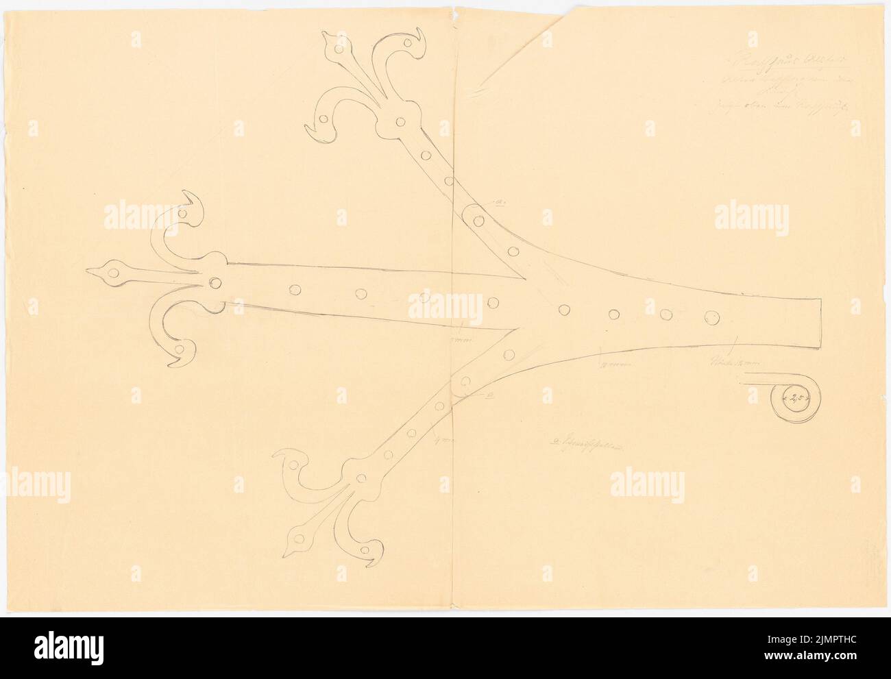 Lehmstübner Paul (1855-1916), Rathaus in Alsfeld (1897): Alte Türbeschlag aus der Kirche in Alsfeld, jetzt oben im Rathaus 1: 1. Bleistift auf Papier, 69,5 x 100,2 cm (inklusive Scankanten) Lehmstübner Paul (1855-1916): Rathaus, Alsfeld Stockfoto