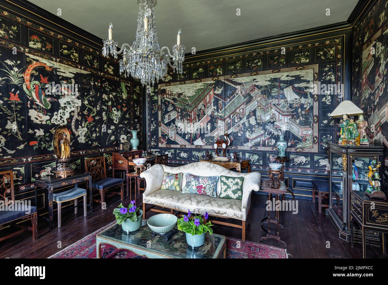 Chinese Room in Burton Agnes Hall, einem herrlichen elisabethanischen Herrenhaus aus dem 17.. Jahrhundert im East Riding of Yorkshire, England, Großbritannien Stockfoto