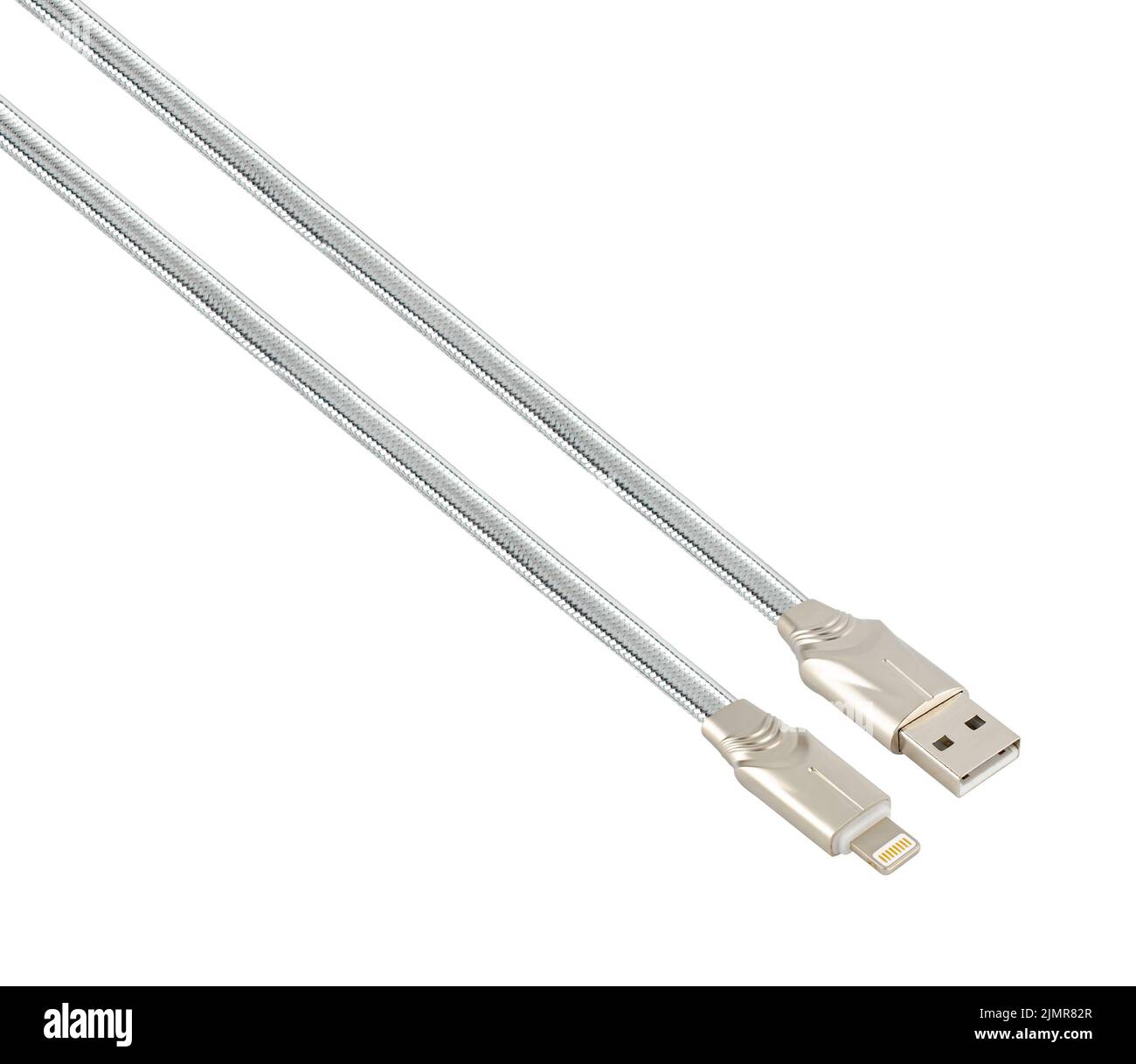 Kabel mit USB-Anschluss, Lightning, auf weißem Hintergrund Stockfoto