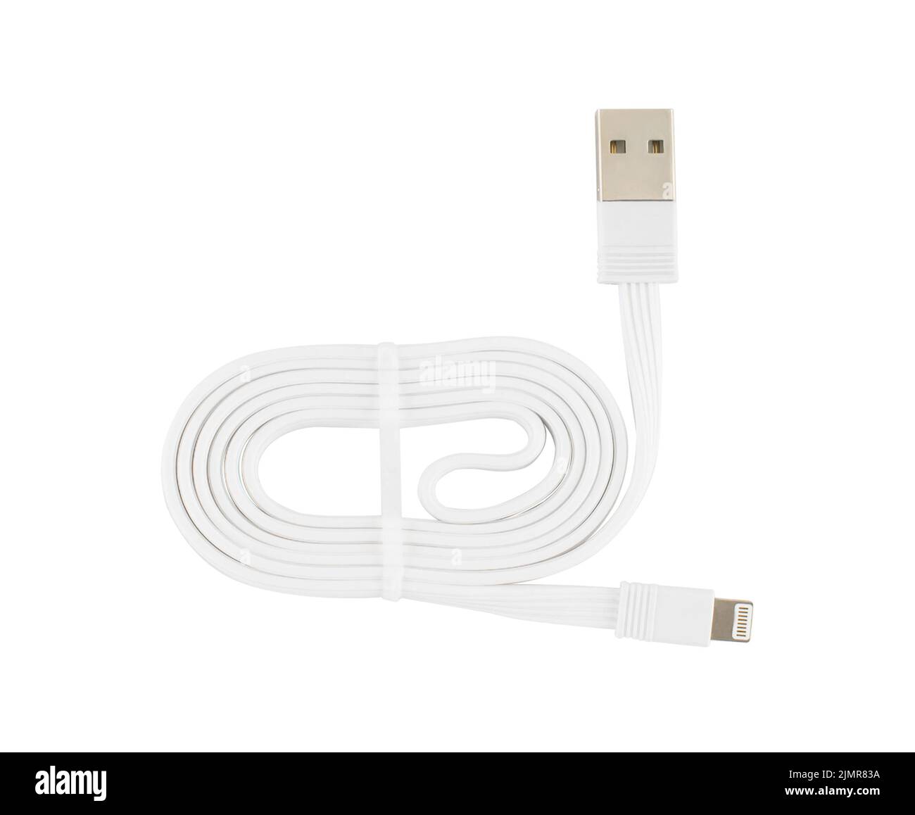 Kabel mit USB-Anschluss, Lightning, auf weißem Hintergrund Stockfoto