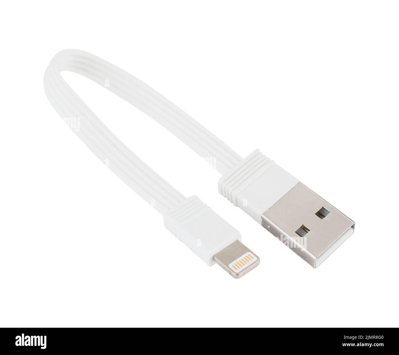 Kabel mit USB-Anschluss, Lightning, auf weißem Hintergrund Stockfoto