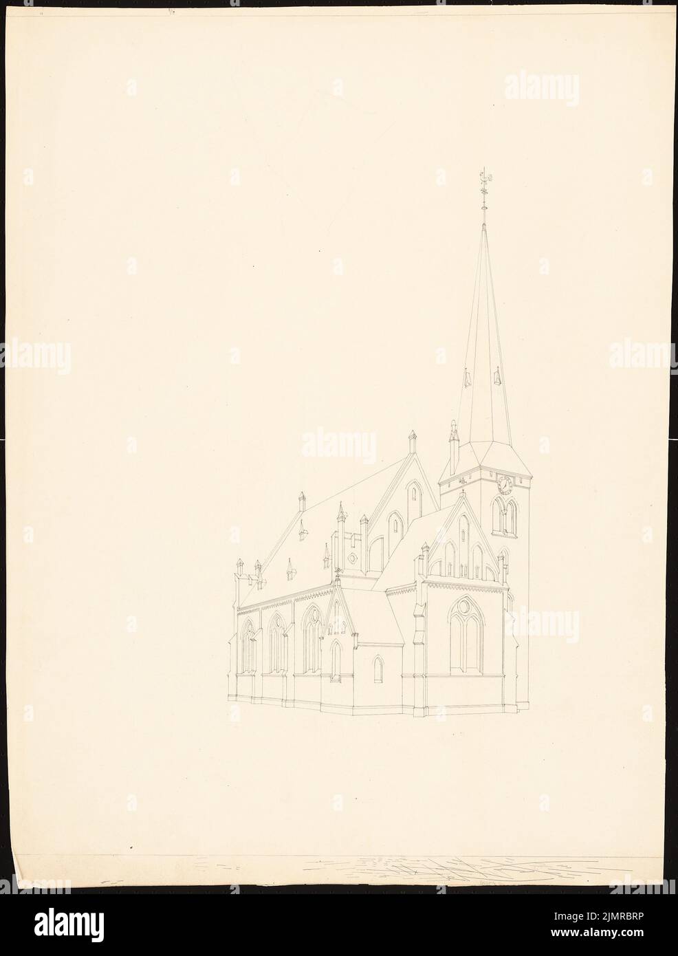 Lüdecke Carl Johann Bogislaw (1826-1894), Evangelische Kirche in Modlau. Rekonstruktion. Projekt 1. (1874-1874): Blick nach Nordwesten. Tinte, Bleistift auf Karton, 70,3 x 53,4 cm (inklusive Scankanten) Lüdecke Carl Johann Bogislaw (1826-1894): Evangelische Kirche, Modlau. Wiederaufbau. 1. Projekt Stockfoto