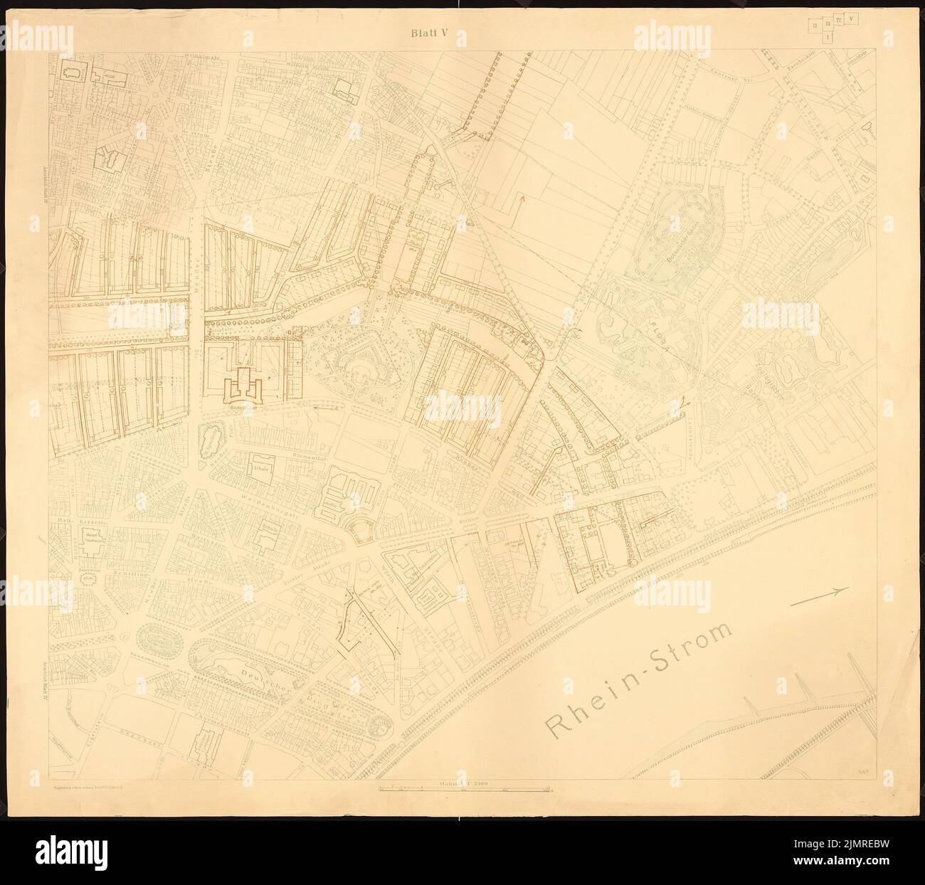 Jansen Hermann (1869-1945), Wettbewerb um die Entwicklung des inneren Rayon, Köln (1919-1919): Grundplan 1: 2500 Blatt 5. Druck auf Karton, 78,2 x 88 cm (inklusive Scan-Kanten) Jansen Hermann (1869-1945): Wettbewerb zur Bebauung des Inneren Rayons, Köln Stockfoto