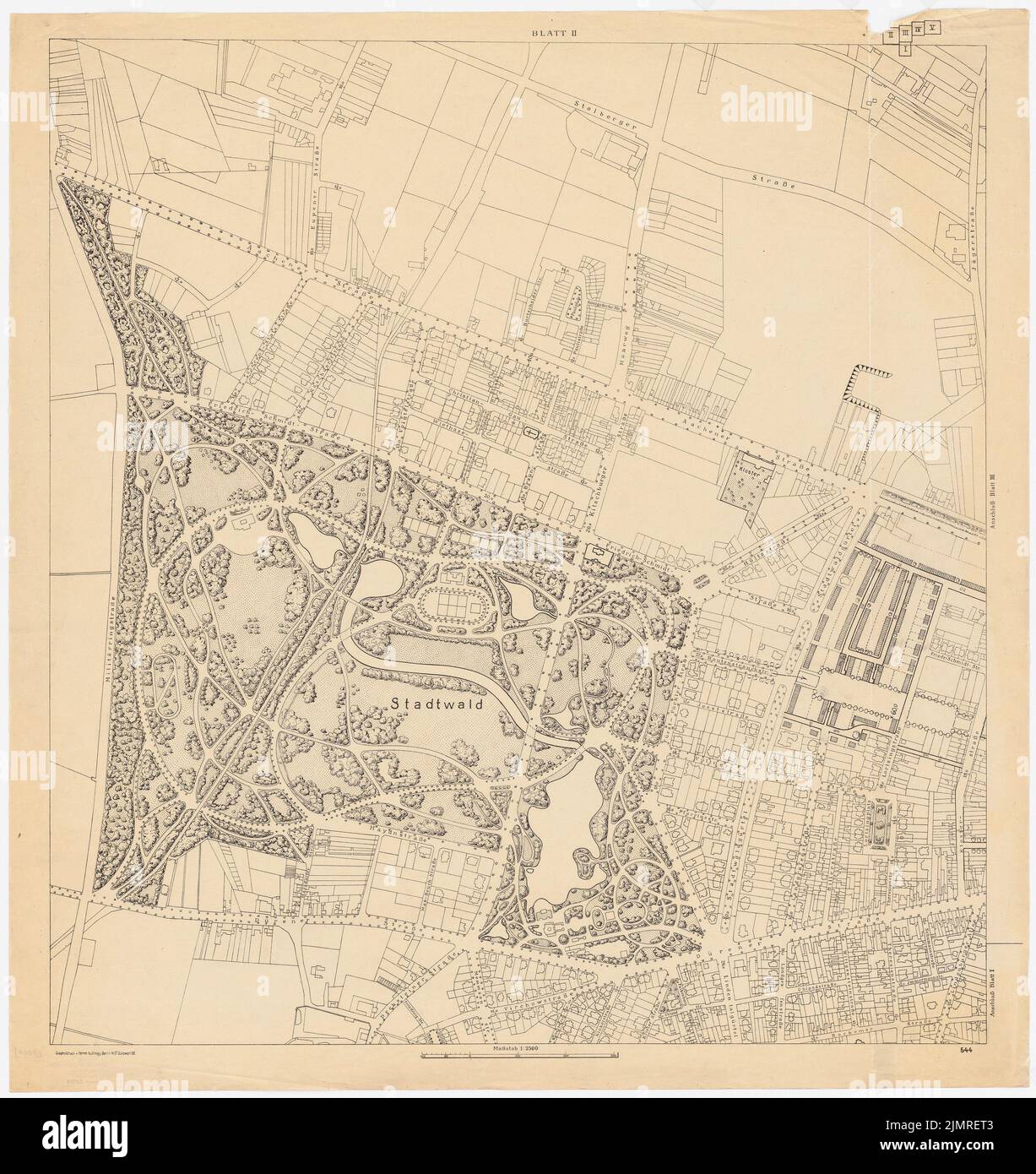 Jansen Hermann (1869-1945), Wettbewerb um die Entwicklung des inneren Rayon, Köln (1919): Grundplan in 5 Teilen 1: 2500. Farbüberdruck auf Transparent, 91,2 x 86,1 cm (inklusive Scankanten) Jansen Hermann (1869-1945): Wettbewerb zur Bebauung des Inneren Rayons, Köln Stockfoto