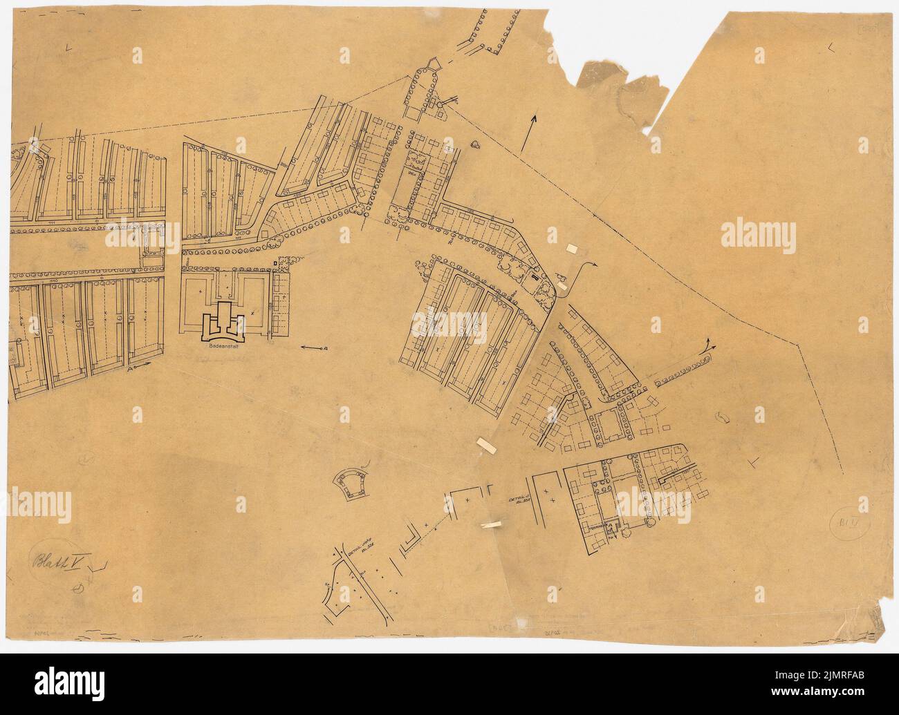 Jansen Hermann (1869-1945), Wettbewerb um die Entwicklung des Innenrayon, Köln (1919-1919): Abteilung 1: 2500. Tusche und Bleistift auf Transparent, 56,5 x 77,7 cm (inklusive Scan-Kanten) Jansen Hermann (1869-1945): Wettbewerb zur Bebauung des Inneren Rayons, Köln Stockfoto