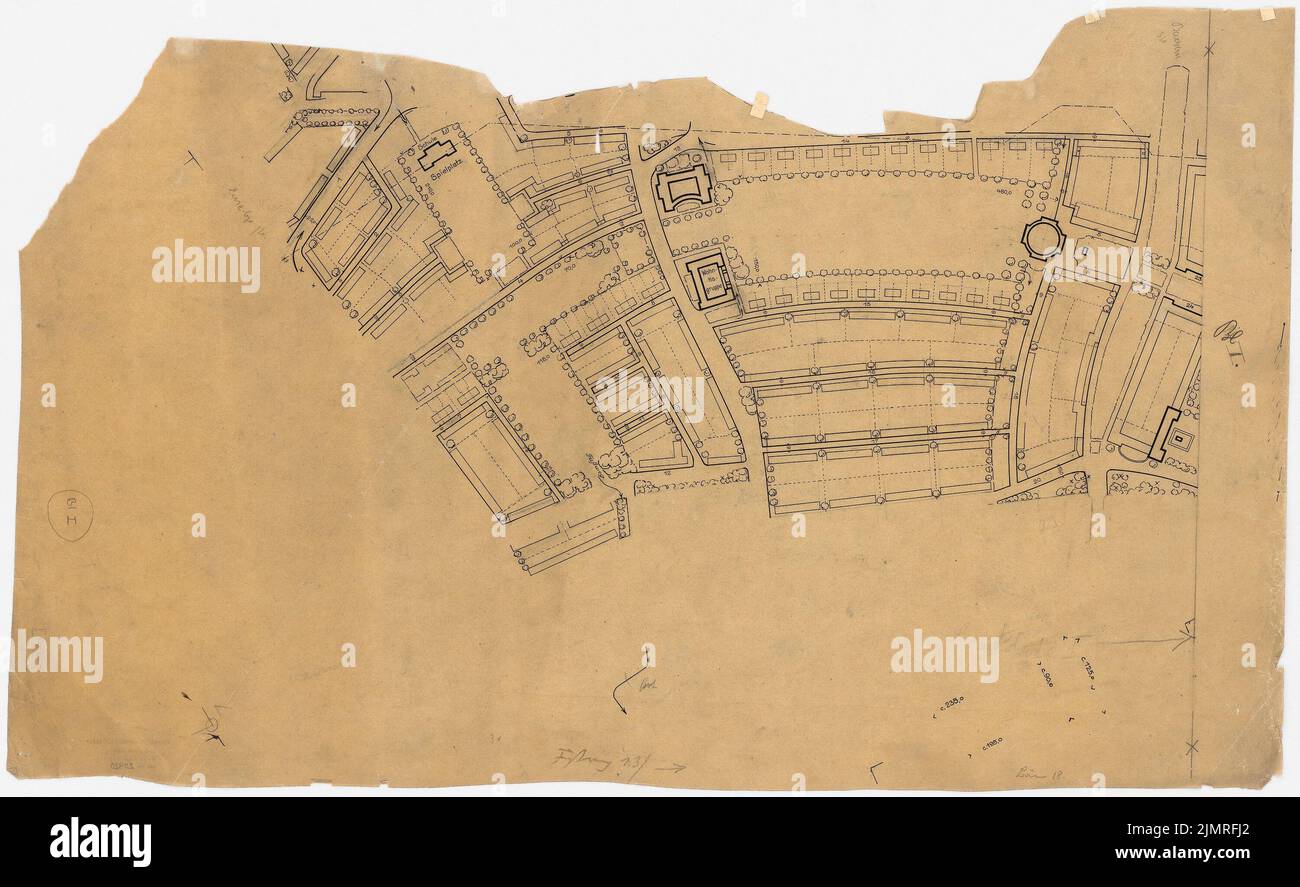 Jansen Hermann (1869-1945), Wettbewerb um die Entwicklung des inneren Rayon, Köln (1919-1919): Südlicher Abschnitt 1: 2500. Tusche und Bleistift auf Transparent, 44,9 x 73,3 cm (inklusive Scan-Kanten) Jansen Hermann (1869-1945): Wettbewerb zur Bebauung des Inneren Rayons, Köln Stockfoto