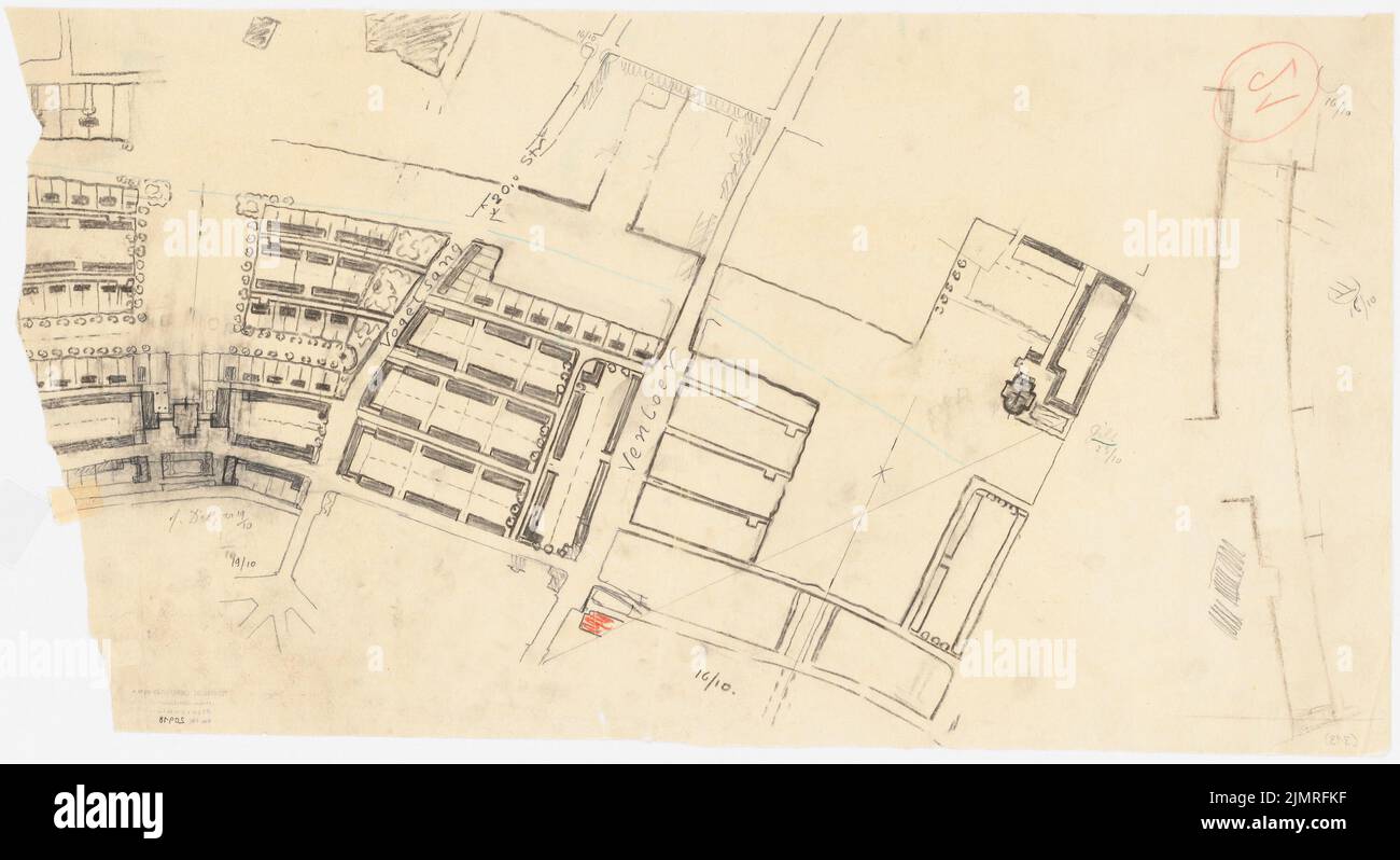 Jansen Hermann (1869-1945), Wettbewerb um die Entwicklung des inneren Rayon, Köln (16. Oktober 1919): Mittelteil 1: 2500. Kohle und Farbstift auf Transparent, 37,9 x 69,5 cm (inklusive Scankanten) Jansen Hermann (1869-1945): Wettbewerb zur Bebauung des Inneren Rayon, Köln Stockfoto