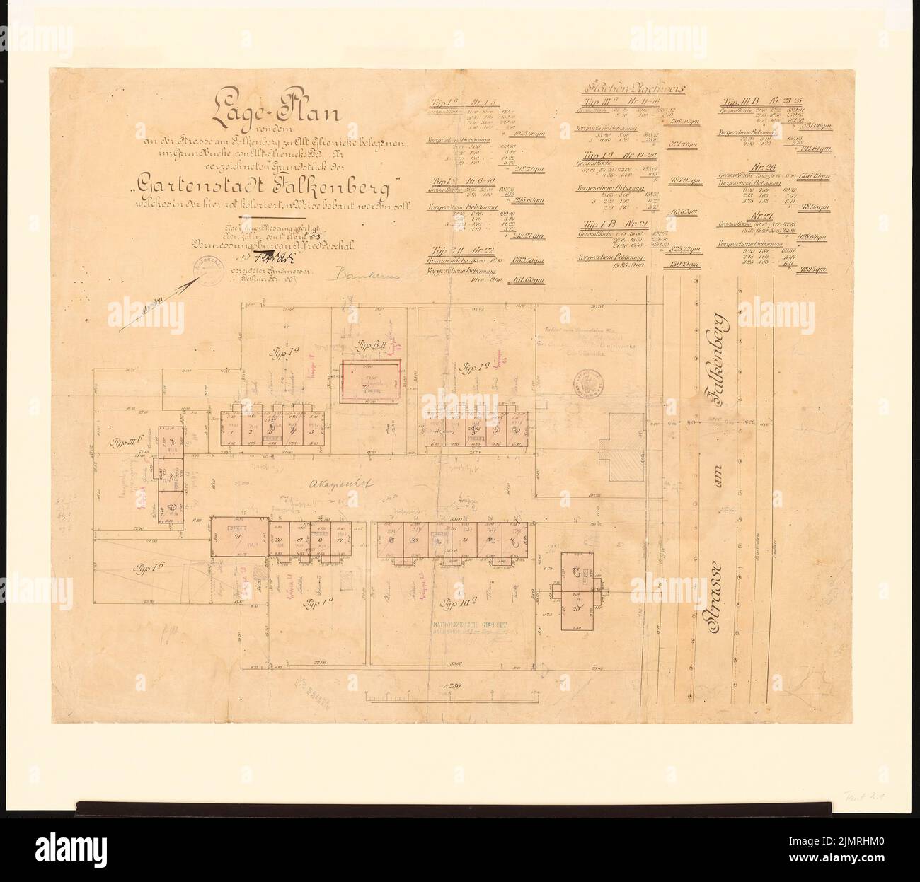 Straff Bruno (1880-1938), Gartenstadt Falkenberg in Berlin-Altglienicke (1913): Abteilung 1: 250. Lichtbruch mit Zeichnung, 77,1 x 86,6 cm (inklusive Scankanten) Taut Bruno (1880-1938): Gartenstadt Falkenberg, Berlin-Altglienicke Stockfoto