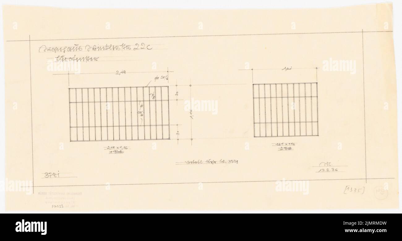 Jansen Hermann (1869-1945), Haus Jansen in Berlin-Grunewald (13.02.1936): Fenster: Obere Außenfront 1:20. Bleistift auf Transparent, 23,4 x 44 cm (inklusive Scankanten) Jansen Hermann (1869-1945): Haus Jansen, Berlin-Grunewald Stockfoto