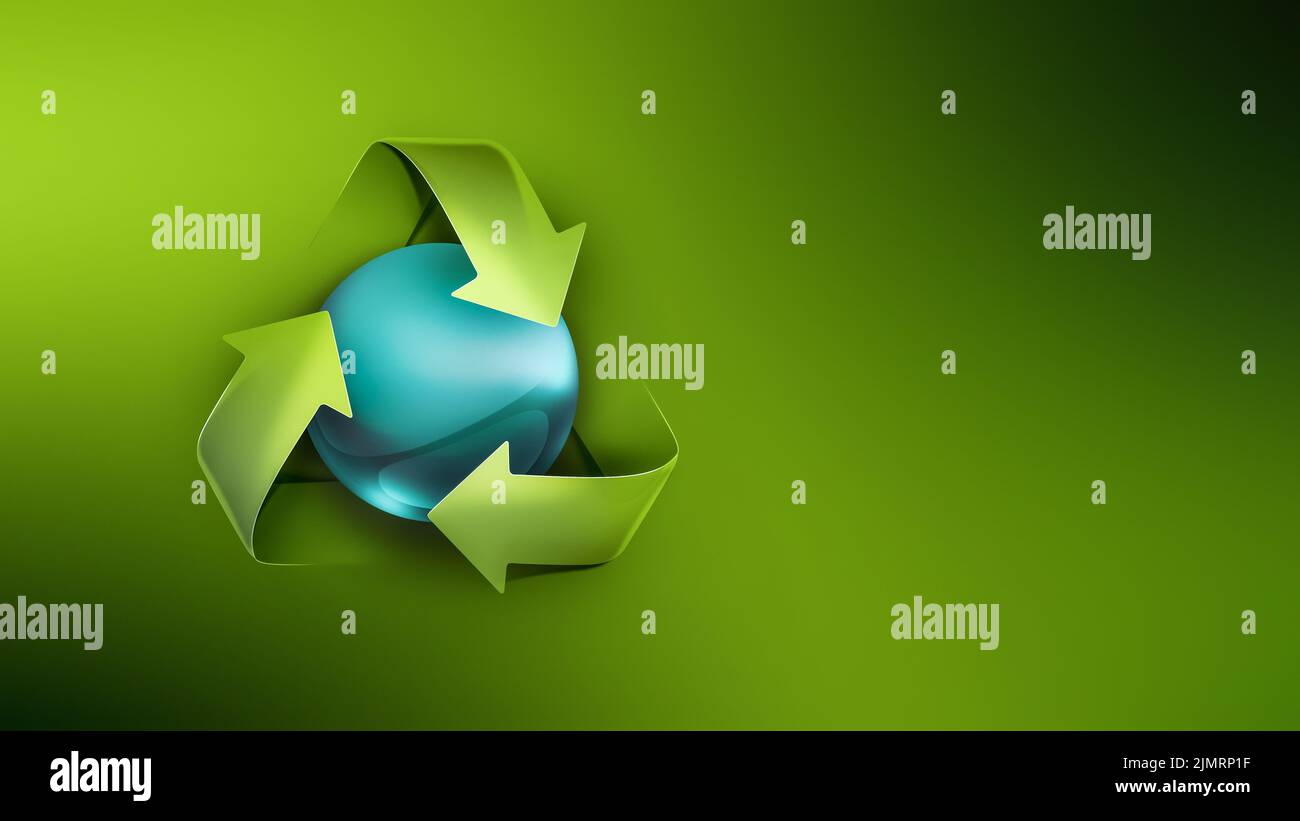 Recycling-Symbol und blaue Kugel Stockfoto