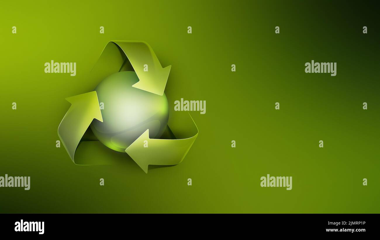 Recycling-Symbol und grüne Kugel Stockfoto