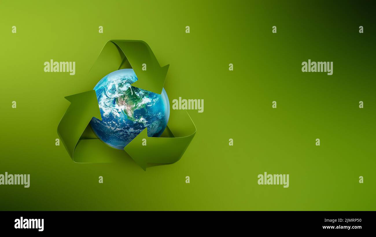 Recycling Symbol und Blue Planet Stockfoto