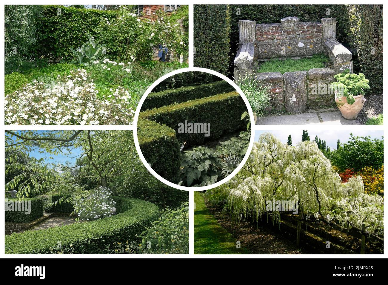 Der Elizabethan-Turm in Sissinghurst im Sommer, einer der berühmtesten Gärten Englands. Es ist nun im Besitz des National Trust und wird von ihm verwaltet Stockfoto