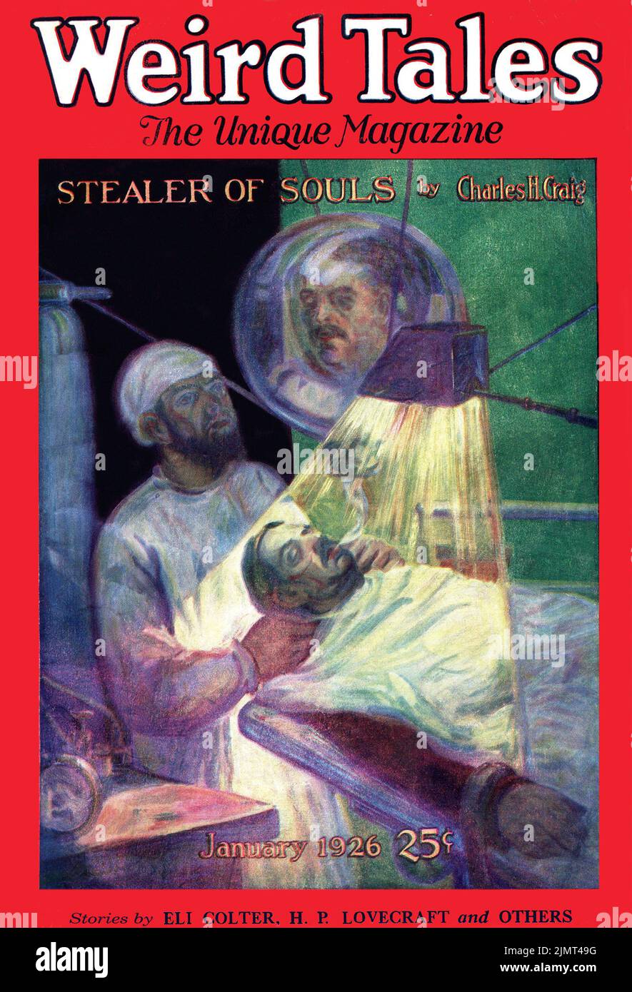 Cover of Weird Tales, Januar 1926, Band 7, Nummer 1. Stealer of Souls, von Charles Hilan Craig. Cover-Art von Andrew Brosnatch Stockfoto