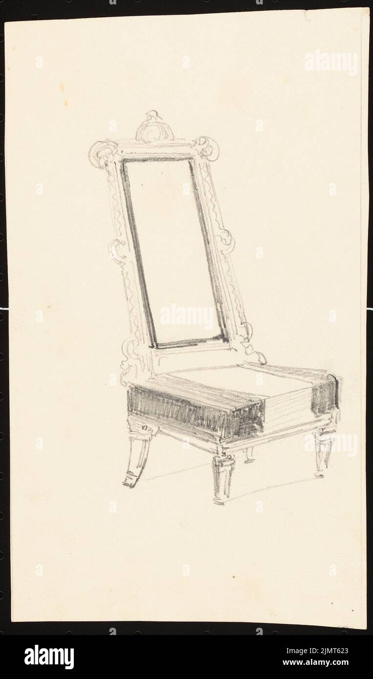 Diebitsch Carl von (1819-1869), Sessel, Kairo. (?) (Ohne DAT.): Blick auf einen Sessel mit hoher Rückenlehne ohne Armlehnen. Bleistift auf Karton, 22,3 x 13,1 cm (inklusive Scankanten) Diebitsch Carl von (1819-1869): Kessel Stockfoto