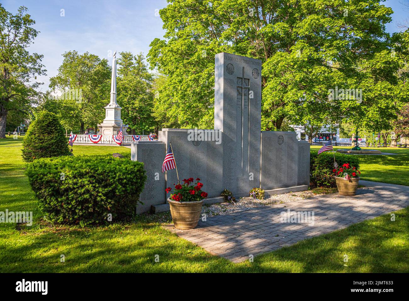 Das Denkmal aus dem Weltkrieg 2 auf der Barre, MA Town Common Stockfoto