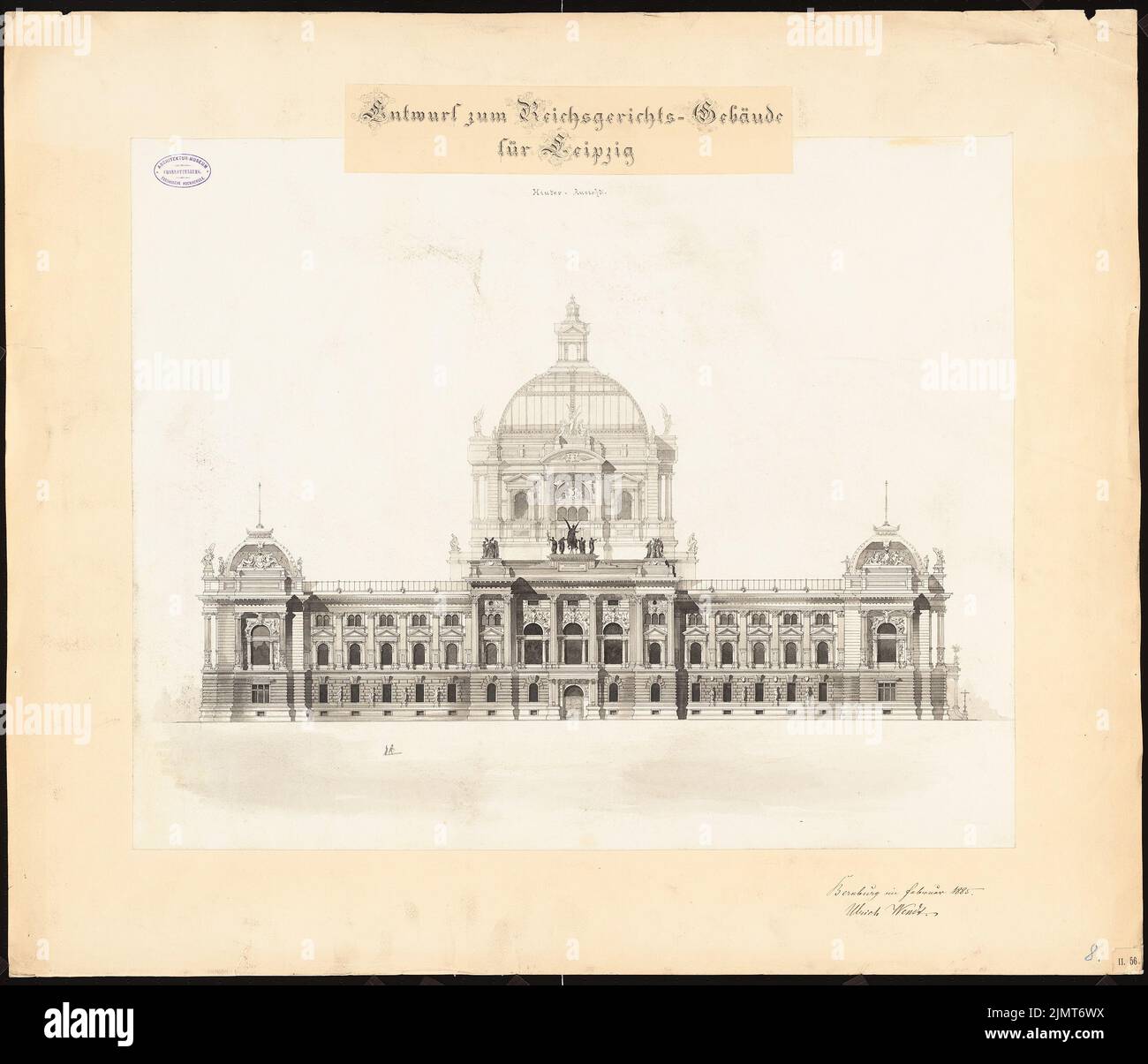 Wendt Ulrich, Reichsgericht in Leipzig (02,1885): Rückansicht. Tusche Aquarell auf Papier, auf Karton, 78 x 90,8 cm (inklusive Scankanten) Wendt Ulrich : Reichsgericht, Leipzig Stockfoto