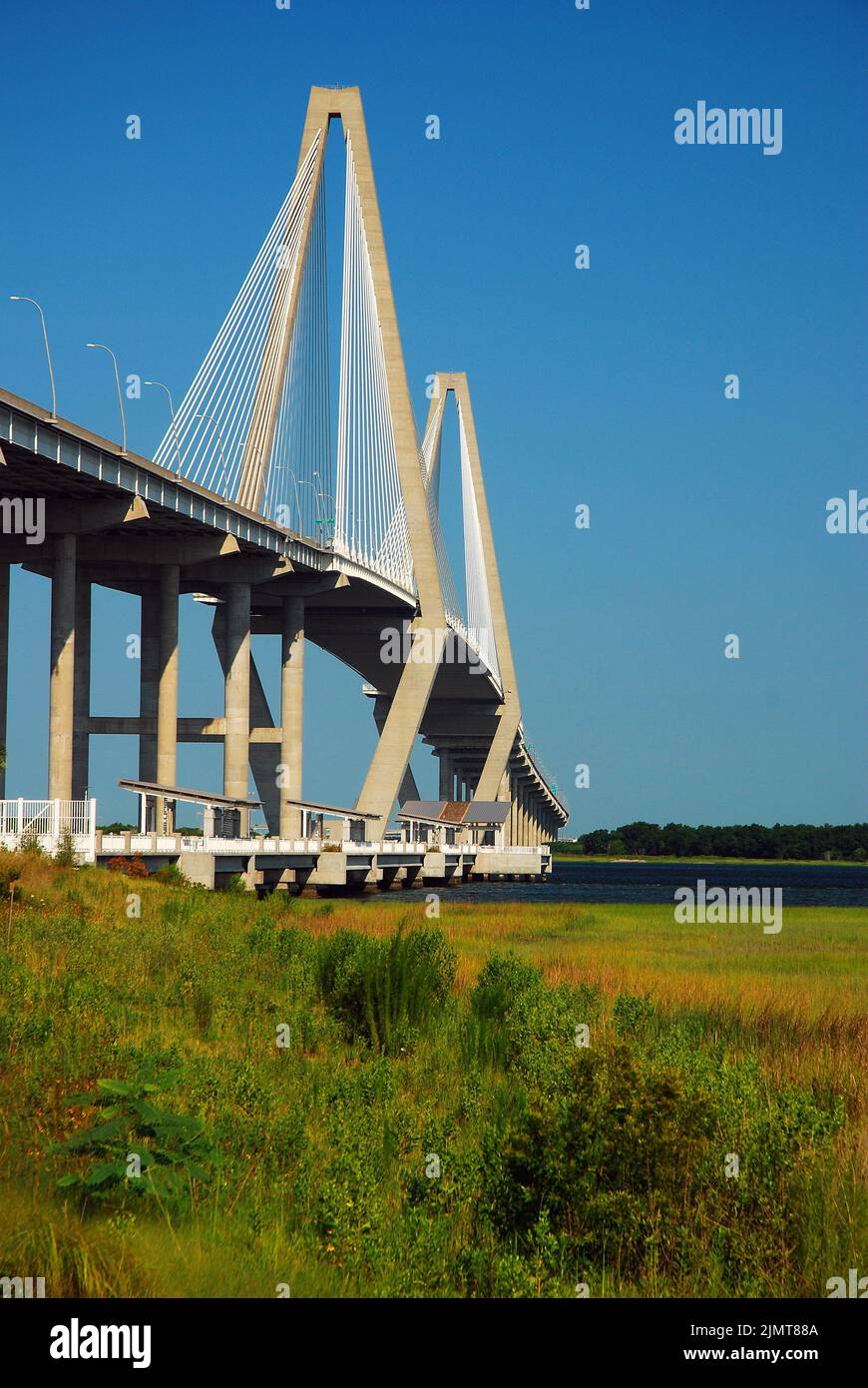 Die moderne Ravenell Bridge überquert den Cooper River in Charleston, South Carolina Stockfoto