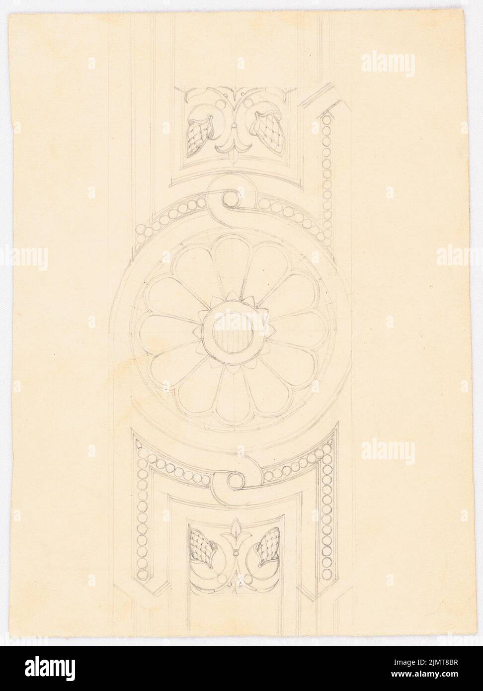 Diebitsch Carl von (1819-1869), Villa, Kairo. (?) (Ohne DAT.): Detailreicher Rosettenfries, umrahmt von einem Zopf- und Perlmuster, florales Muster. Bleistift auf Karton, 21,5 x 16,1 cm (inklusive Scan-Kanten) Diebitsch Carl von (1819-1869): Villa, Kairo (?) Stockfoto