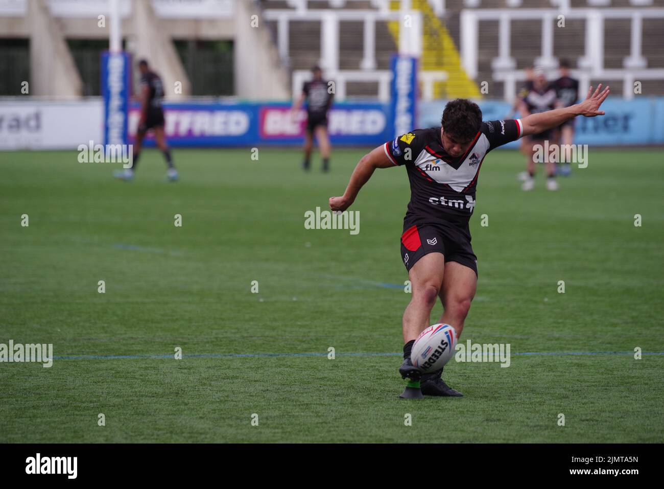 Newcastle upon Tyne, England, 7. August 2022. Oliver Leyland spielt für London Broncos und tritt bei der Betfred Championship im Kingston Park gegen Newcastle Thunder ins Tor. Quelle: Colin Edwards Stockfoto