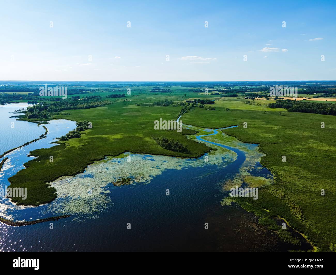 Eine offene Wiese befindet sich am Rande eines Sees im ländlichen wisconsin Stockfoto
