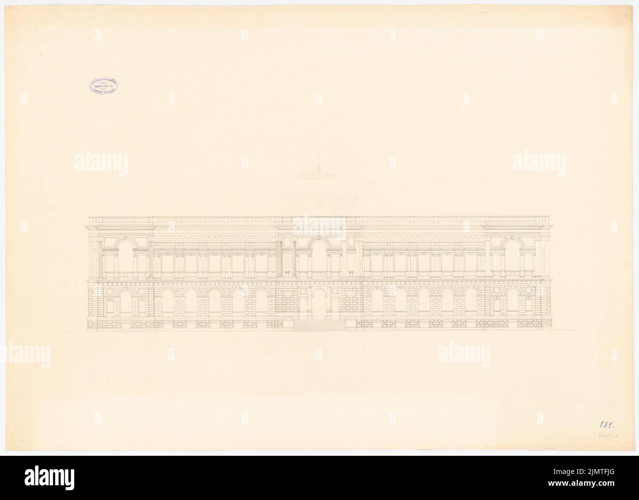 Summer Oscar (1840-1894), Städelsches Kunstinstitut in Frankfurt am Main. 4. Projekt (1874): Ansicht. Tinte, Bleistift auf Karton, 72,7 x 101,8 cm (inklusive Scankanten) Sommer Oscar (1840-1894): Städelsches Kunstinstitut, Frankfurt/Main. 4. Projekt Stockfoto