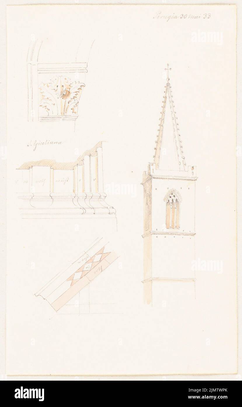 Scheppig Carl (1803-1885), S. Giuliana in Perugia (30.05.1833): Details. Bleistift auf Papier, wasserfarben, 18,7 x 11,9 cm (inklusive Scankanten) Scheppig Carl (1803-1885): S. Giuliana, Perugia Stockfoto