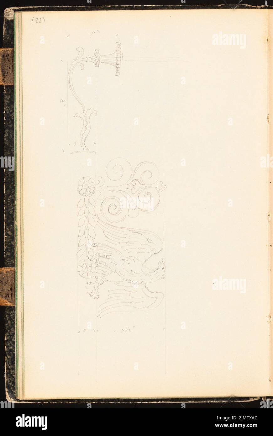 Scheppig Carl (1803-1885), Skizzenbuch: Ornamente (1830-1830): Details eines Risaliten. Bleistift auf Papier, 20,6 x 13,8 cm (inklusive Scankanten) Scheppig Carl (1803-1885): Skizzenbuch: Ornamente Stockfoto