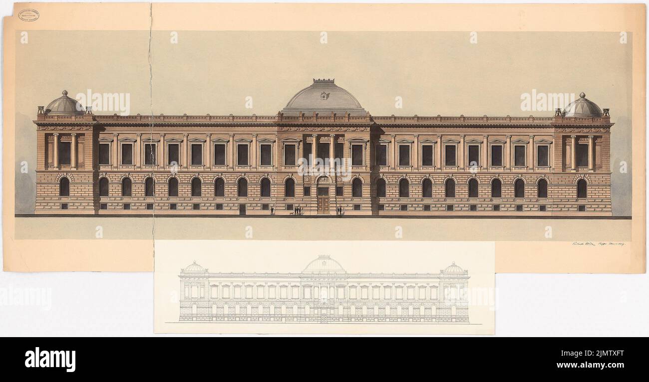 Uhde Constantin (1836-1905), Universitätsgebäude der Kaiser-Wilhelm-Universität Straßburg. Wettbewerb: Rückansicht. Tusche Aquarell auf der Schachtel, 72,7 x 139,9 cm (inklusive Scankante). Architekturmuseum der Technischen Universität Berlin Inv. Nr. 17421. Uhde Constantin (1836-1905): Kollegiengebäude der Kaiser-Wilhelm-Universität Straßburg. Wettbewerb Stockfoto