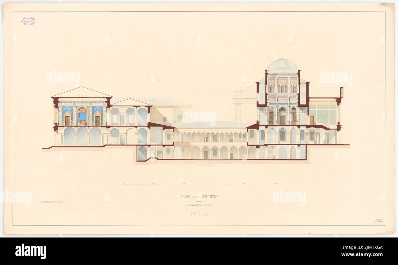 Sommer-Oscar (1840-1894), Akademie (ohne Dat.): Querschnitt. Bleistift-Aquarell auf der Schachtel, 78,6 x 131,5 cm (inklusive Scan-Kanten) Sommer Oscar (1840-1894): Akademie Stockfoto