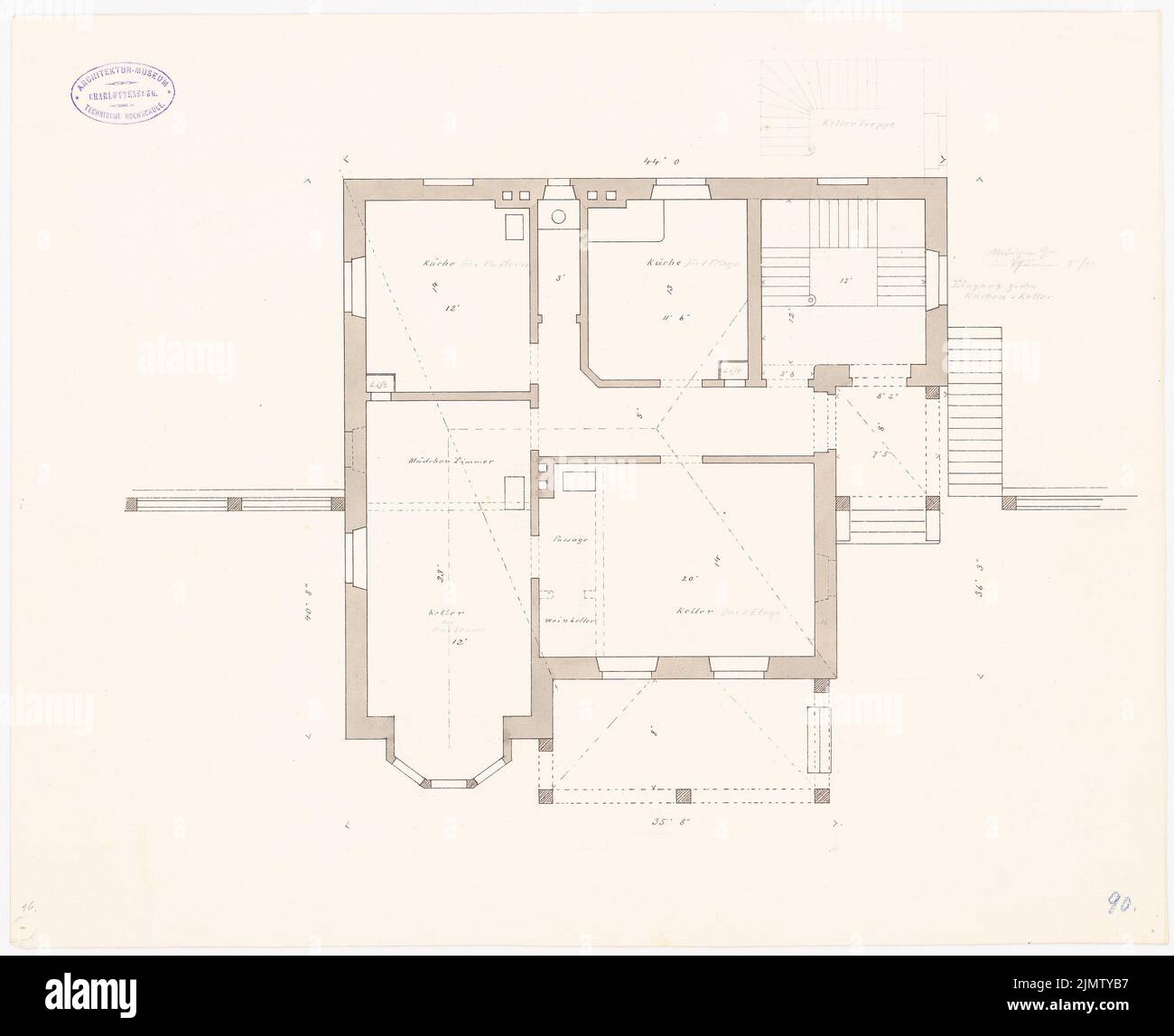 Wentzel Emil, Zweifamilienhaus (ohne Datum): Grundriss EG. Tinte, Bleistift auf Karton, 41,2 x 50,6 cm (inklusive Scankanten) Wentzel Emil : Zweifamilienhaus Stockfoto