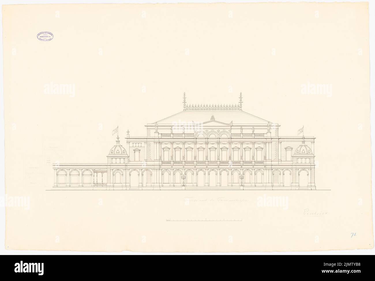 Wentzel Emil, Trinkhalle in Wiesbaden (1887): Vorderansicht. Tinte, Bleistift auf Karton, 70,4 x 103,5 cm (inklusive Scankanten) Wentzel Emil : Trinkhalle, Wiesbaden Stockfoto