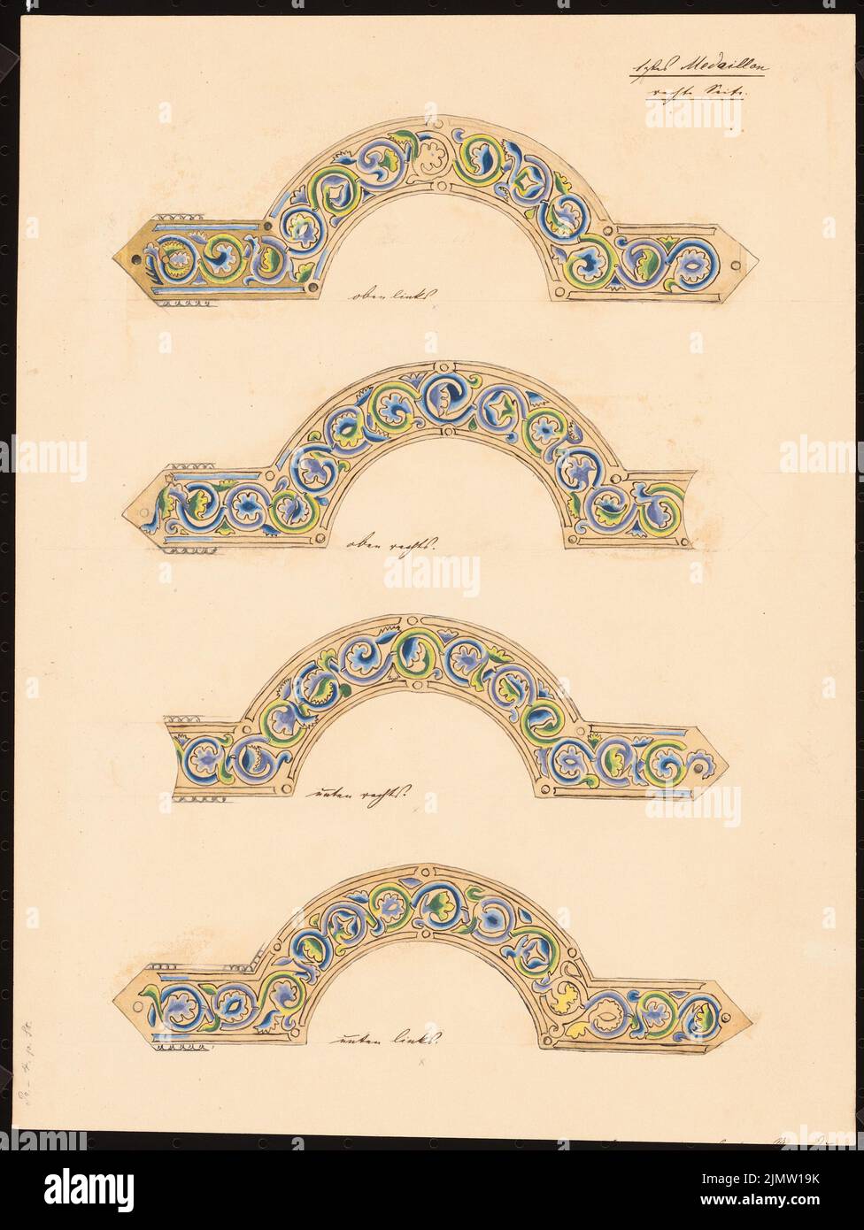 Klingholz Fritz (1861-1921), florale Ornamente (ohne Datum): Ansicht. Bleistift Aquarell, auf Karton vergoldet, 32,4 x 24,4 cm (inklusive Scankanten) Klingholz Fritz (1861-1921): Florale Ornamente Stockfoto