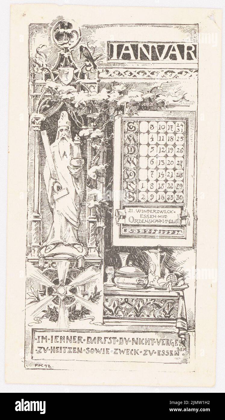 Klingholz Fritz (1861-1921), Kalenderblatt Januar (21. Januar 1897): Ansicht. Druck auf Papier, 18,8 x 10,8 cm (inklusive Scankanten) Klingholz Fritz (1861-1921): Kalenderblatt Januar Stockfoto