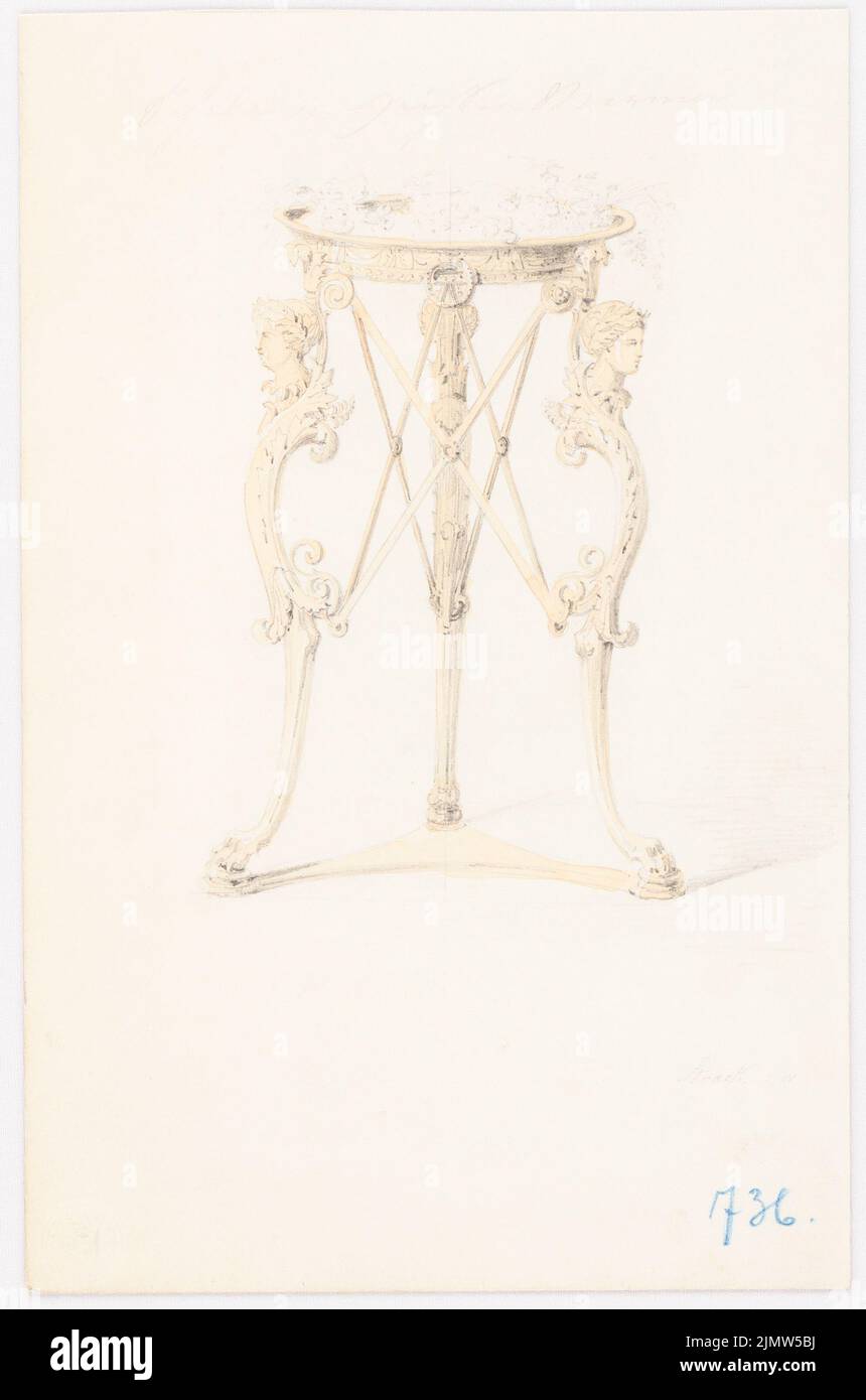 Strack Johann Heinrich (1805-1880), Weihrauchbecken (9. November 1858): Dreefuß mit Schale. Bleistift-Aquarell auf der Schachtel, 29,2 x 19,3 cm (inklusive Scankanten) Strack Johann Heinrich (1805-1880): Weihrauchbecken Stockfoto