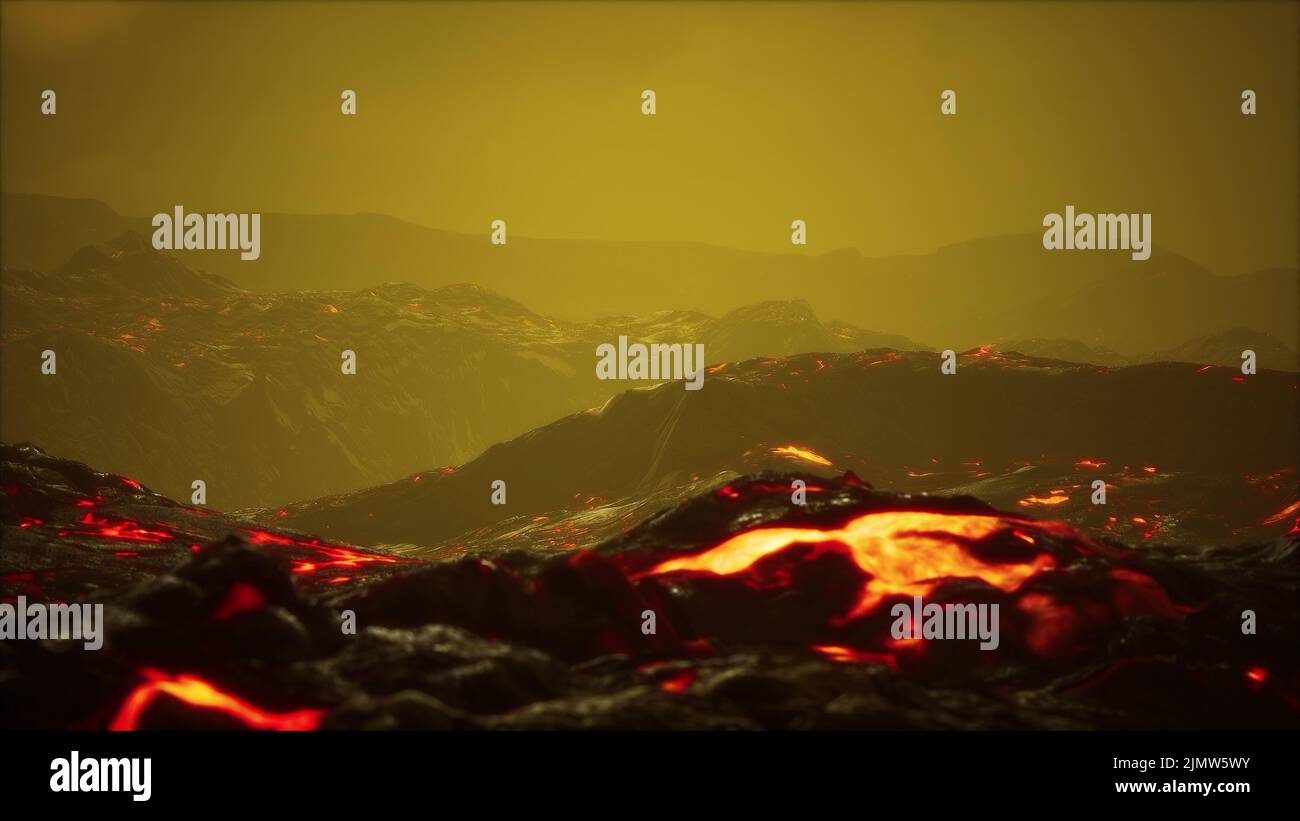 Lavafelder am Ende des Vulkanausbruchs Stockfoto