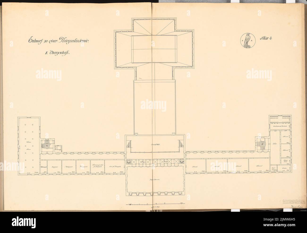 Krischen Friedrich, War Academy. Schinkel Wettbewerb 1911 (03.01.1912): Grundriss 2. Nr. 1: 150. Tinte auf Karton, 83,5 x 121,1 cm (inklusive Scan-Kanten) Krischen Friedrich : Kriegsakademie. Schinkelwettbewerb 1911 Stockfoto