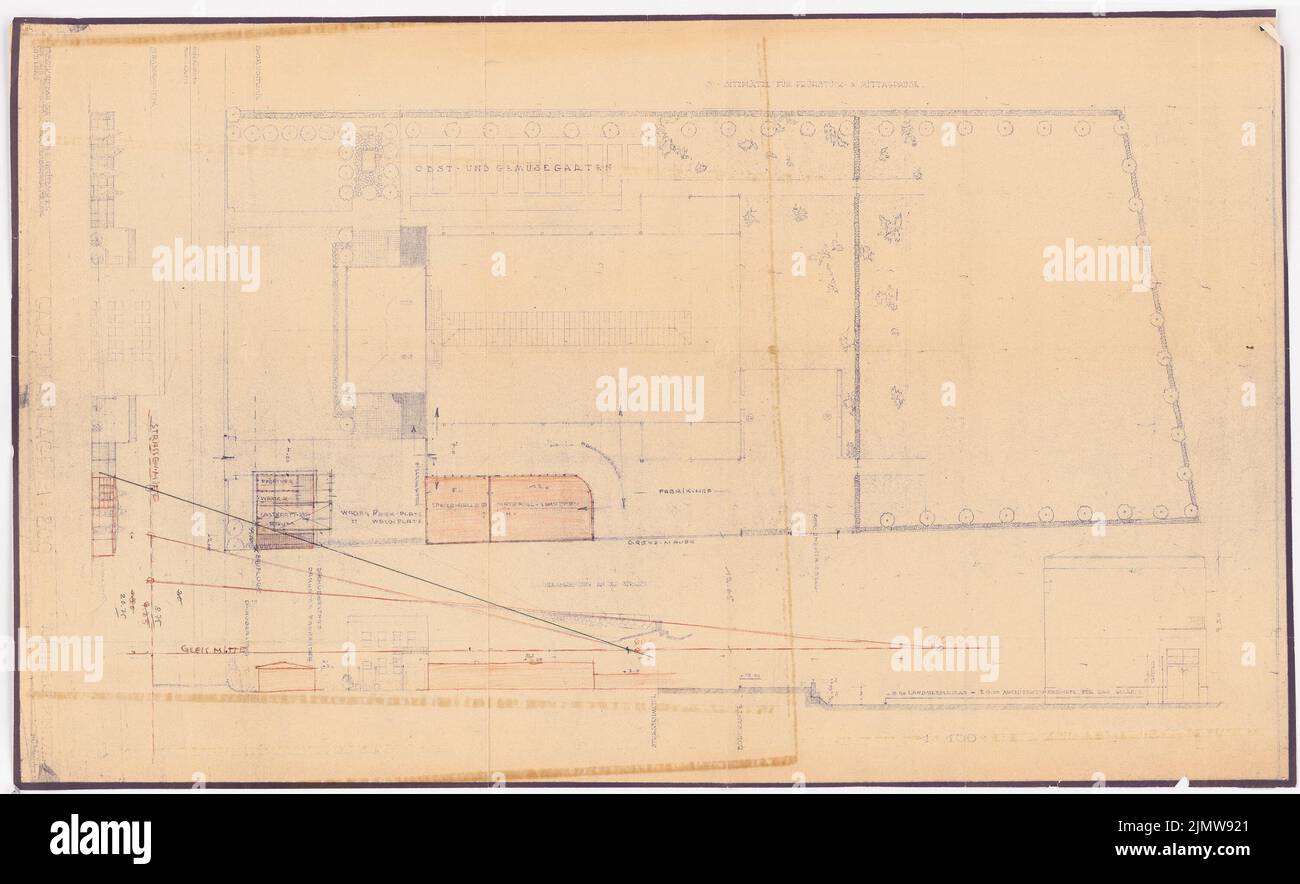 Punitzer Martin (1889-1949), Maschinenfabrik Queitsch, Berlin-Wittenau (ohne Dat.): Abteilung Gartenbau 1: 200. Bleistift und Farbstift über einem Bruch auf Papier, 50 x 81,9 cm (inklusive Scankanten) Punitzer Martin (1889-1949): Maschinenfabrik Queitzsch, Berlin-Wittenau Stockfoto