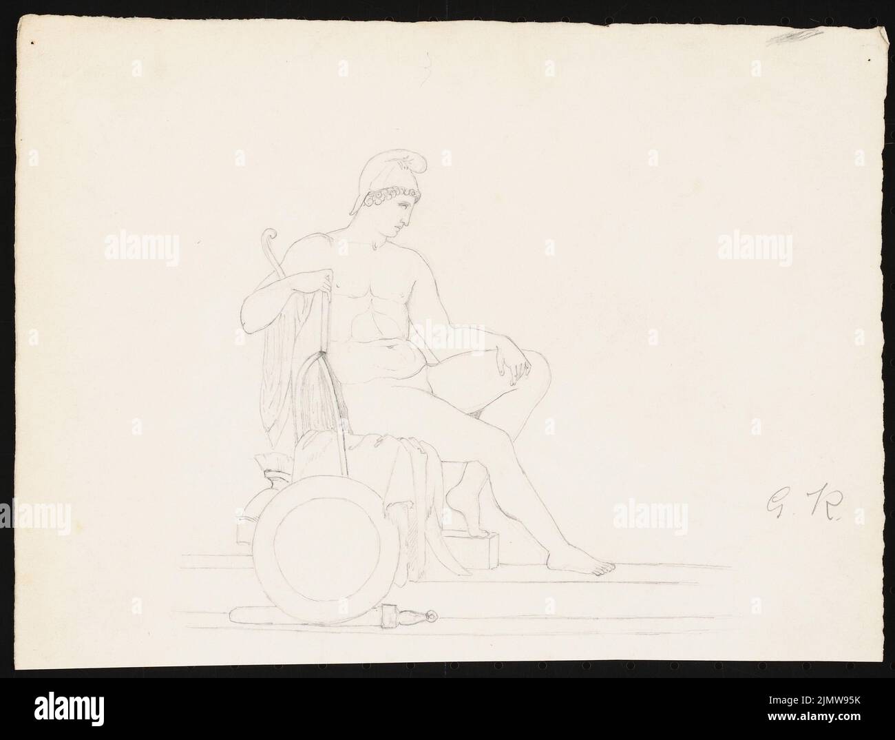 Knoblauch Gustav (1833-1916), Männerakt, sitzend (ohne Datum): Ansicht. Bleistift auf Papier, 21,5 x 28,4 cm (inklusive Scankanten) Knoblauch Gustav (1833-1916): Männlicher Akt, sitzend Stockfoto