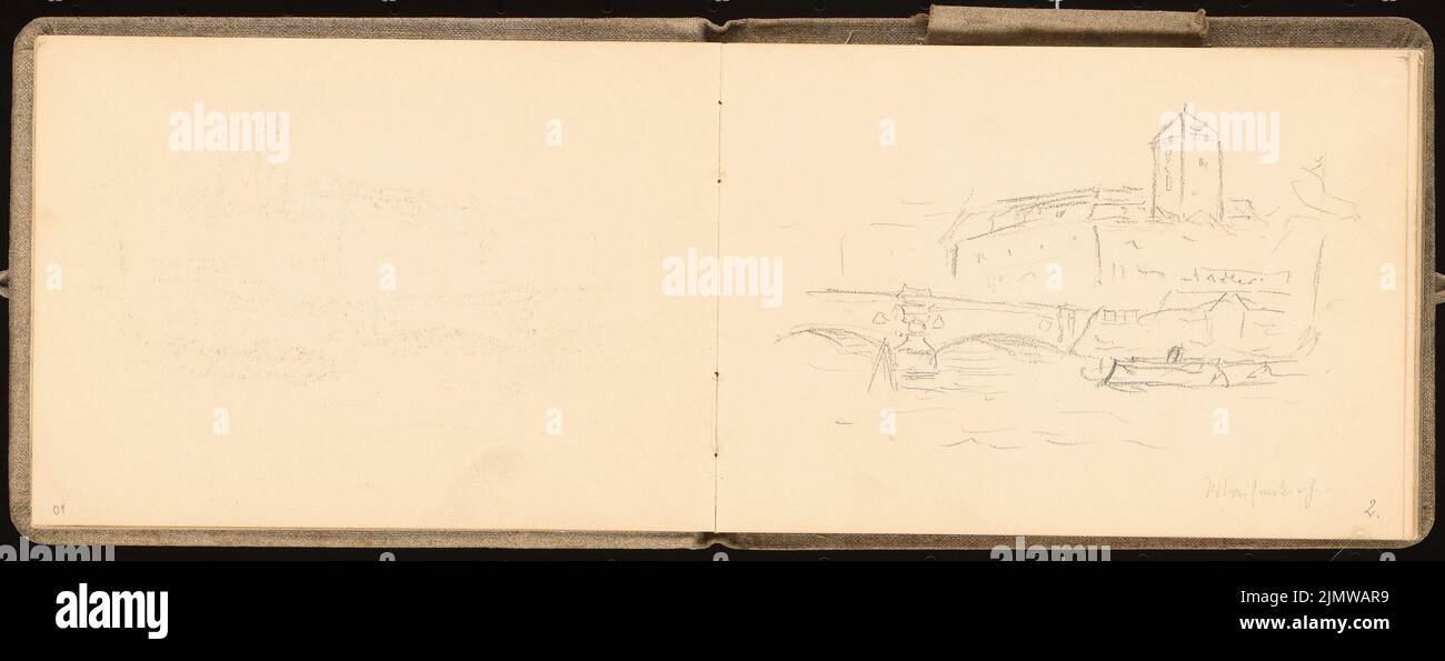 Michel Paul sen. (1877-1938), Skizzenbuch. 1896. Zeichnungen des Gymnasiums von 8 Tagen in Berlin vom 10.. Bis 17. Juli 1896 (07,1896): Industriehafen. Bleistift auf Papier, 12,6 x 32,5 cm (inklusive Scankanten) Michel Paul sen. (1877-1938): Skizzenbuch. 1896. Zeichnungen des Oberschülers aus 8 Tagen in Berlin vom 10,7. Bis 17.7.1896 Stockfoto