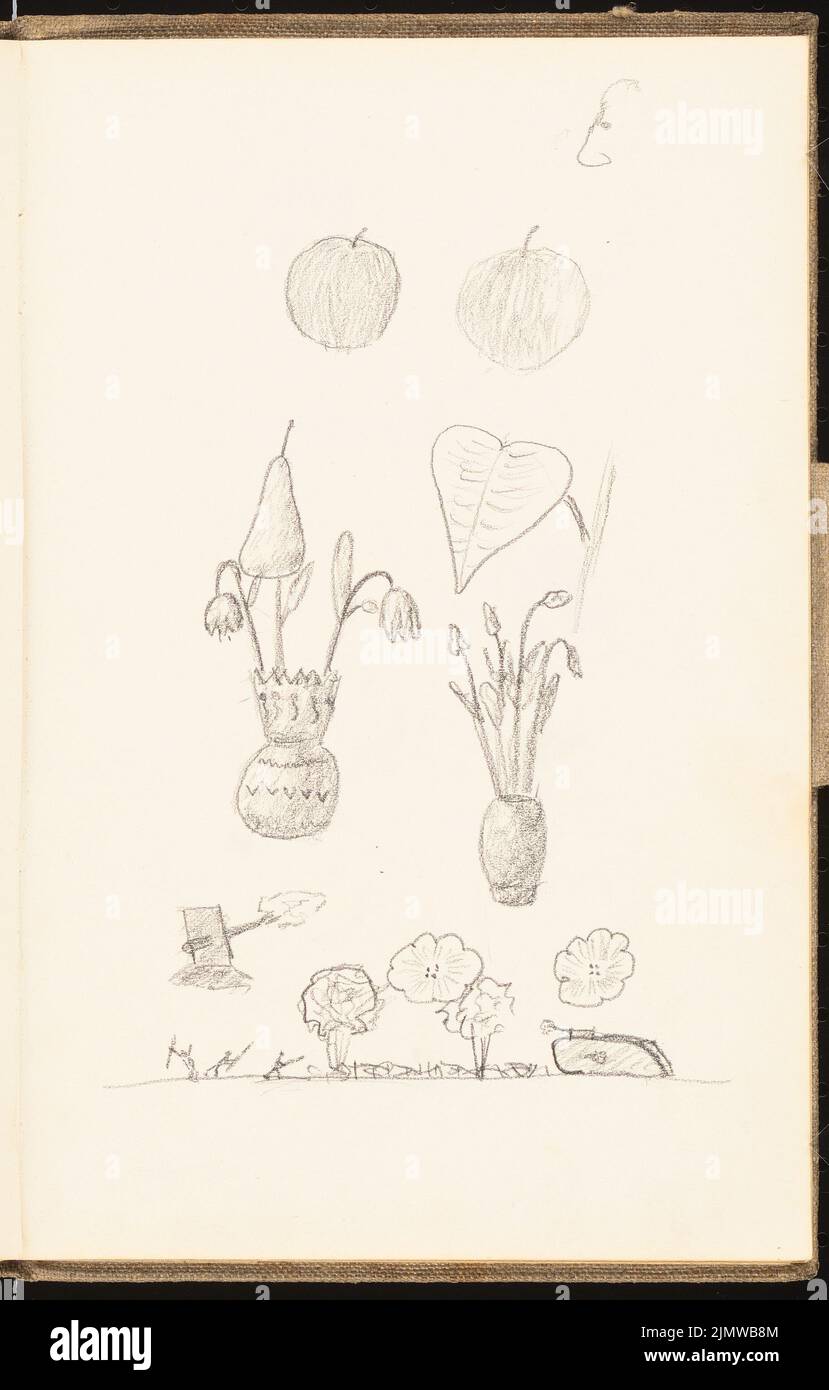 Michel Paul sen. (1877-1938), Skizzenbuch. 1901 (1901): Blumen, Vasen, Kriegsszene. Bleistift auf Papier, 24,2 x 15,5 cm (inklusive Scankanten) Michel Paul sen. (1877-1938): Skizzenbuch. 1901 Stockfoto