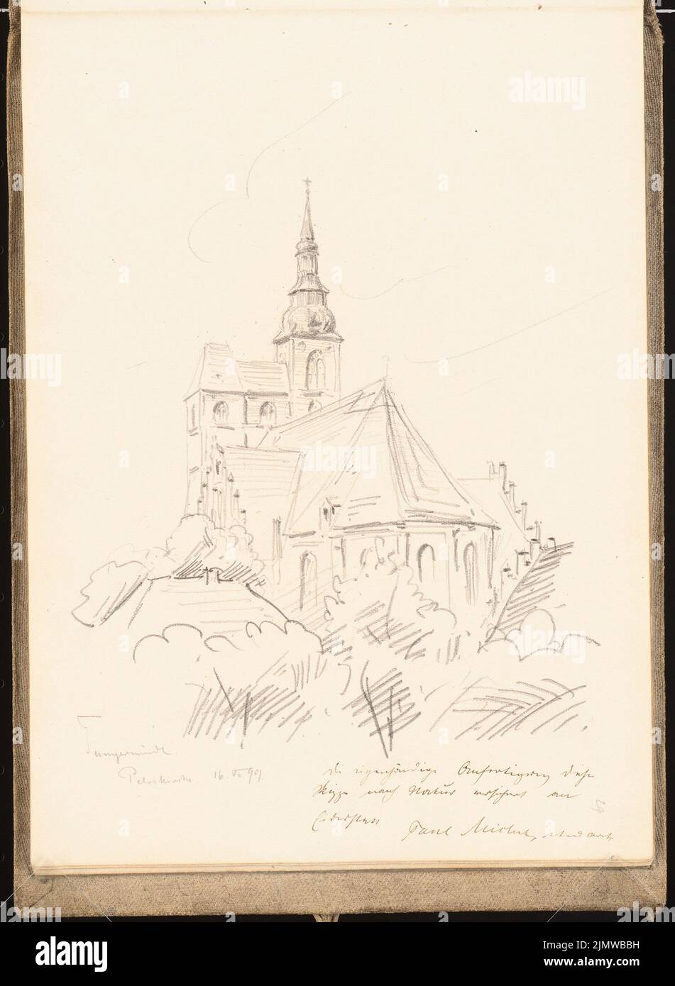 Michel Paul sen. (1877-1938), Skizzenbuch. 1899 (16. Juni 1899): Tangermünde, Petrikirche, Perspektivansicht. Bleistift auf Papier, 25,6 x 18,7 cm (inklusive Scankanten) Michel Paul sen. (1877-1938): Skizzenbuch. 1899 Stockfoto