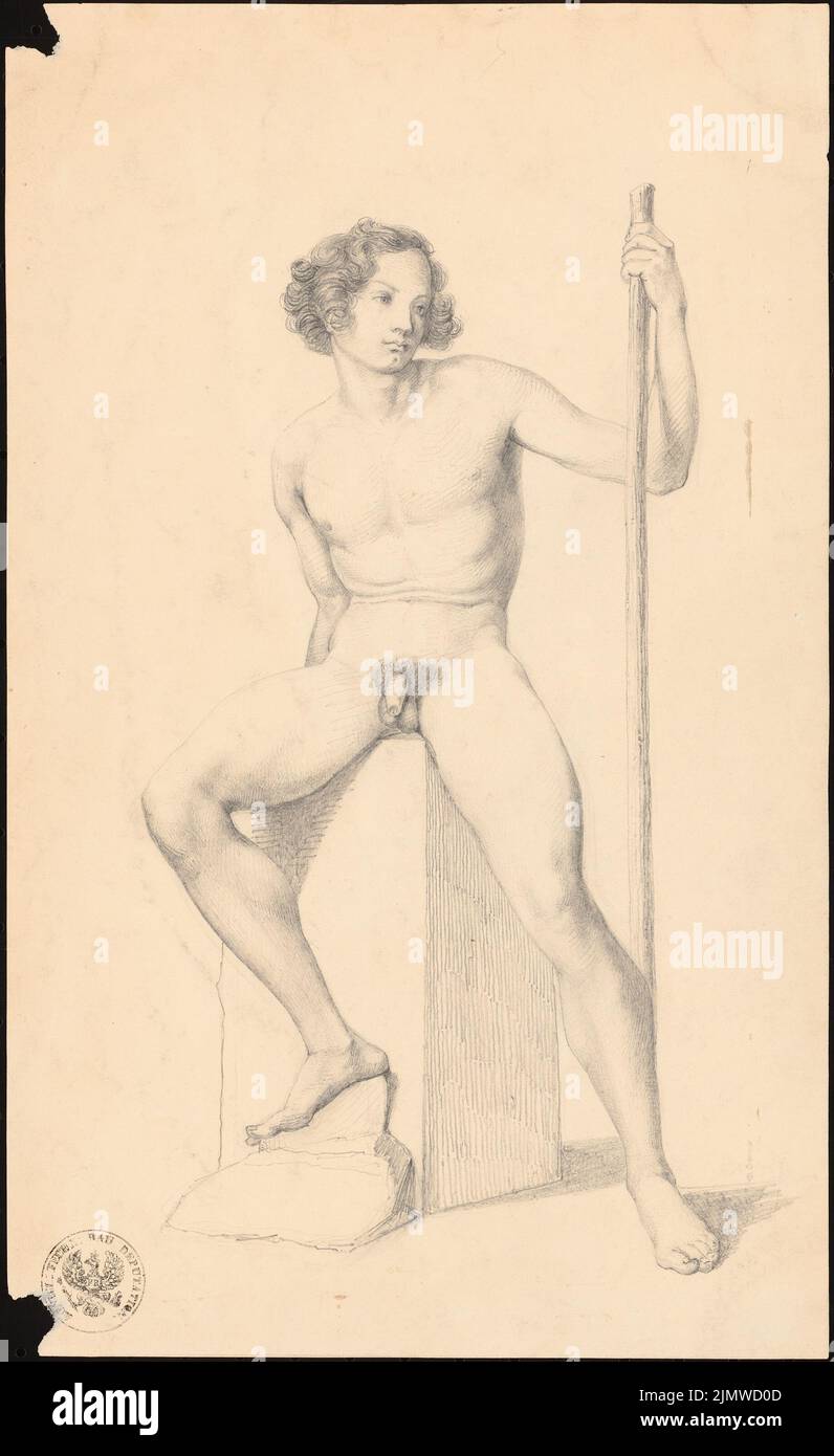 Gropius Martin (1824-1880), AC-Studie (ohne Datum): Sitzender männlicher Akt. Bleistift auf Papier, 34,7 x 21,3 cm (inklusive Scankanten) Gropius Martin (1824-1880): Aktstudie Stockfoto